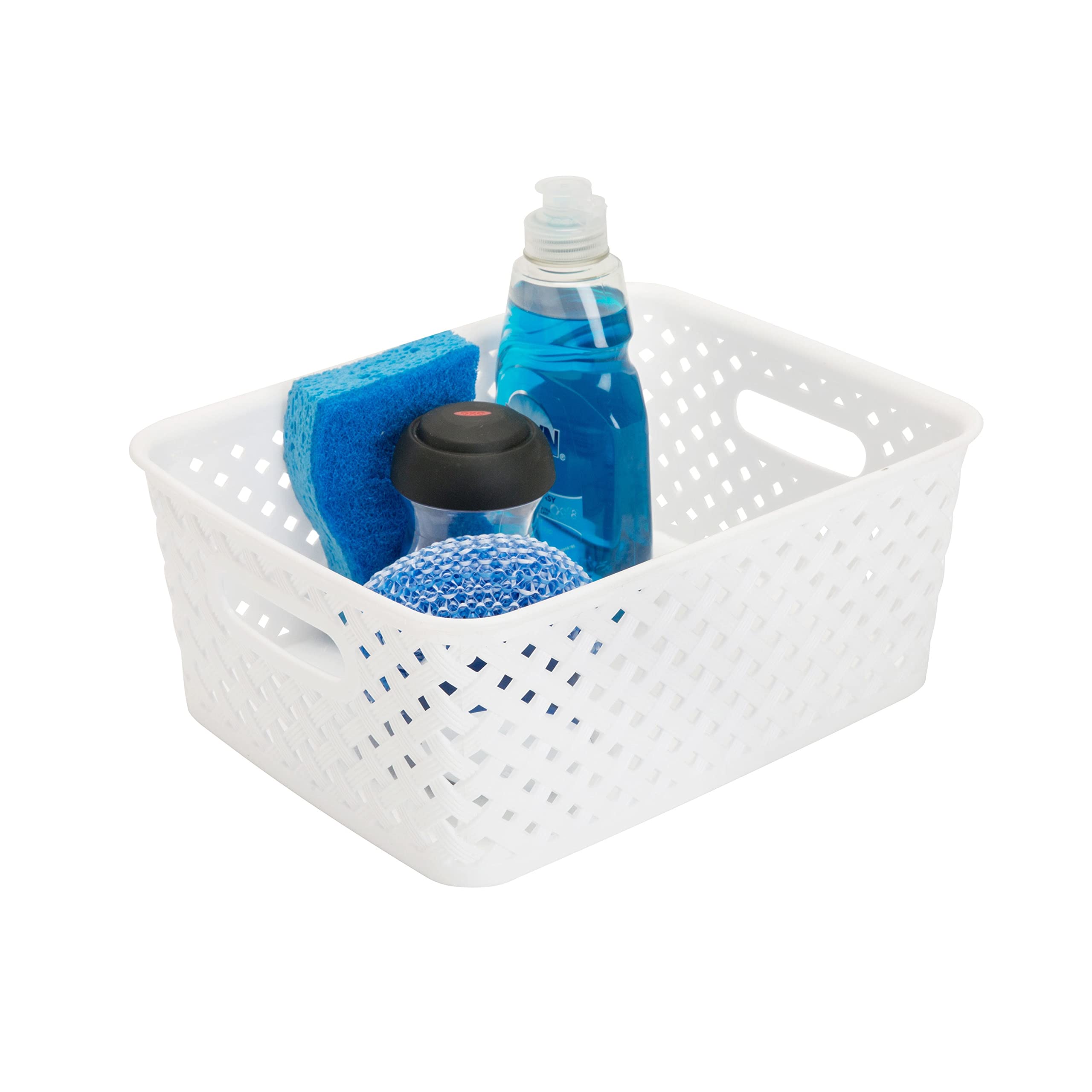 Small White Resin Wicker Storage Bin 10"x8"x4" Plastic Textured No Tools - Citiesdeals