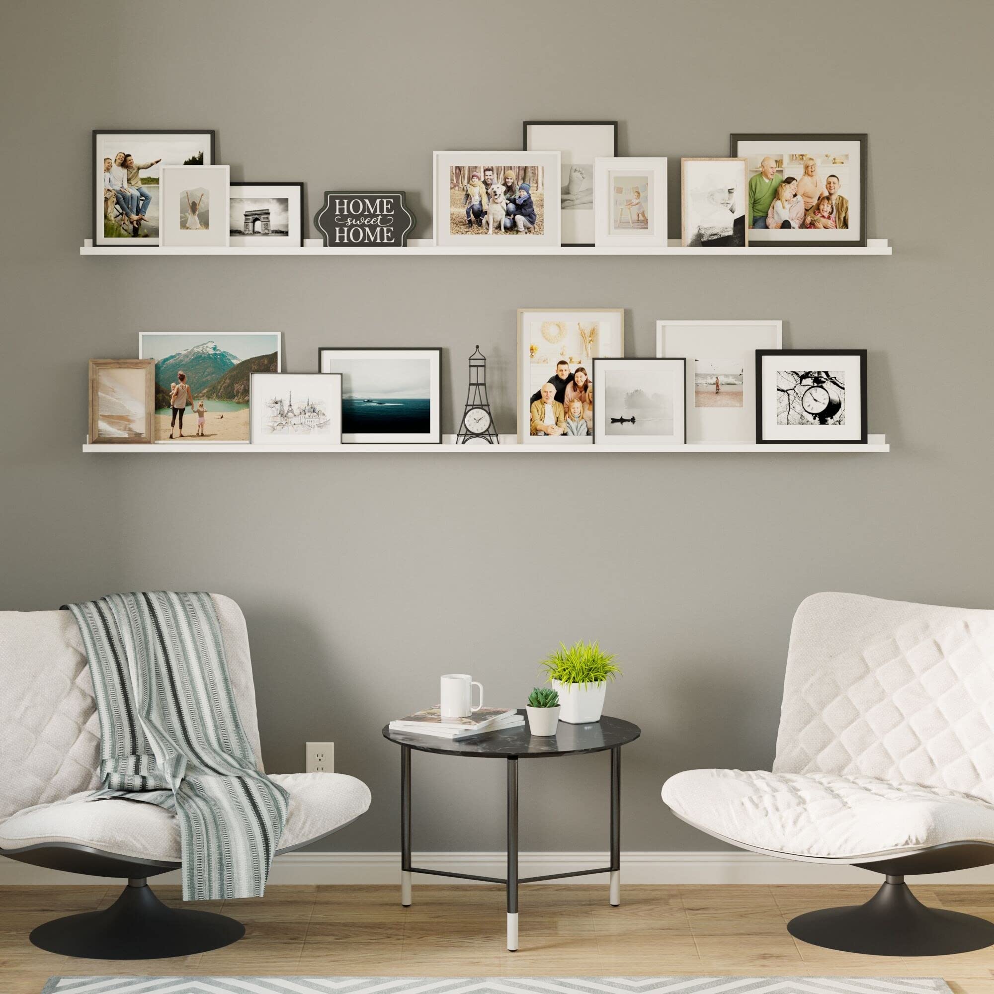 Denver Picture Ledges Photo Display Shelves for Wall 84" White Set of 2 MDF - Citiesdeals