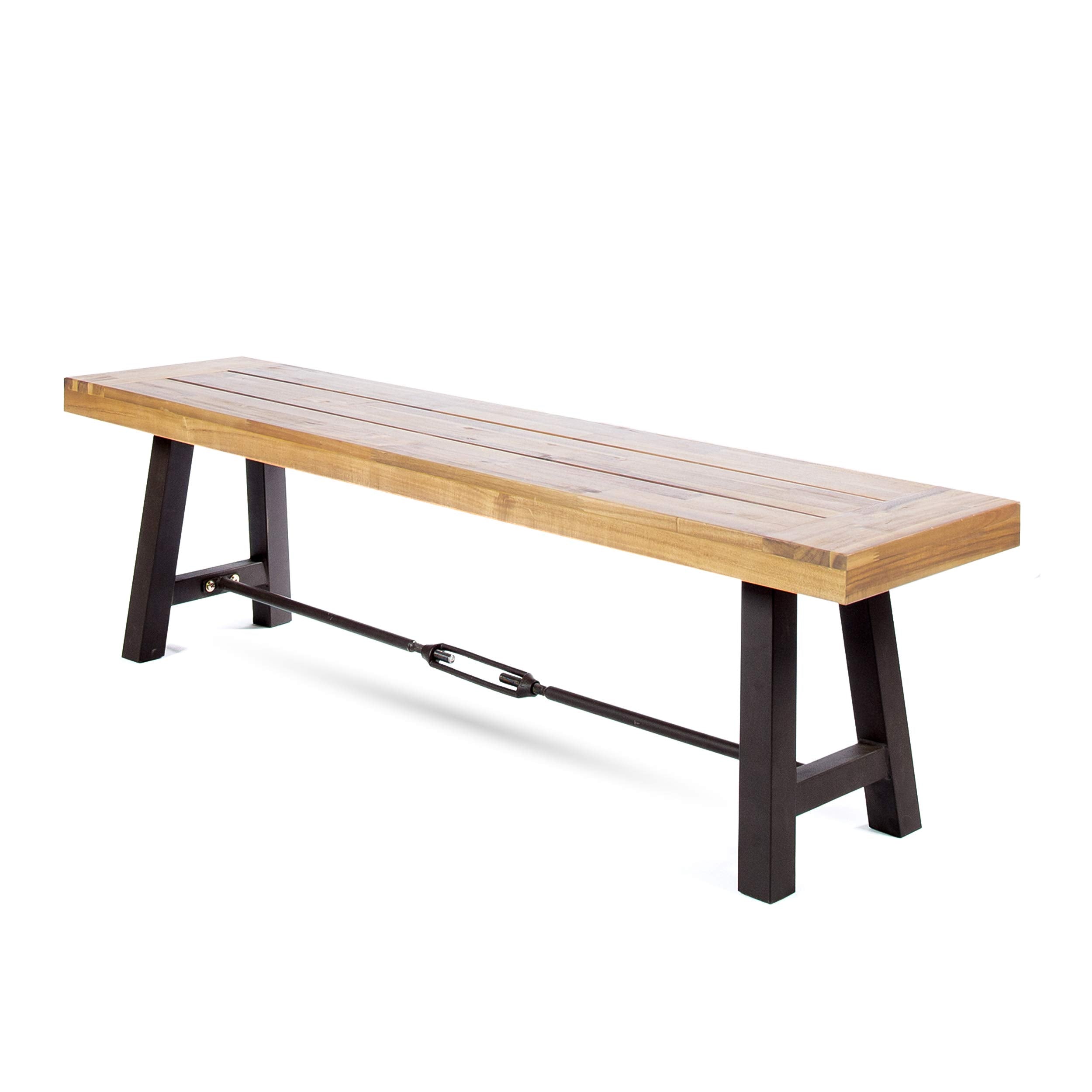 Christopher Knight Home Catriona Outdoor Acacia Wood Bench with Metal Accents Teak Finish + Rustic Metal