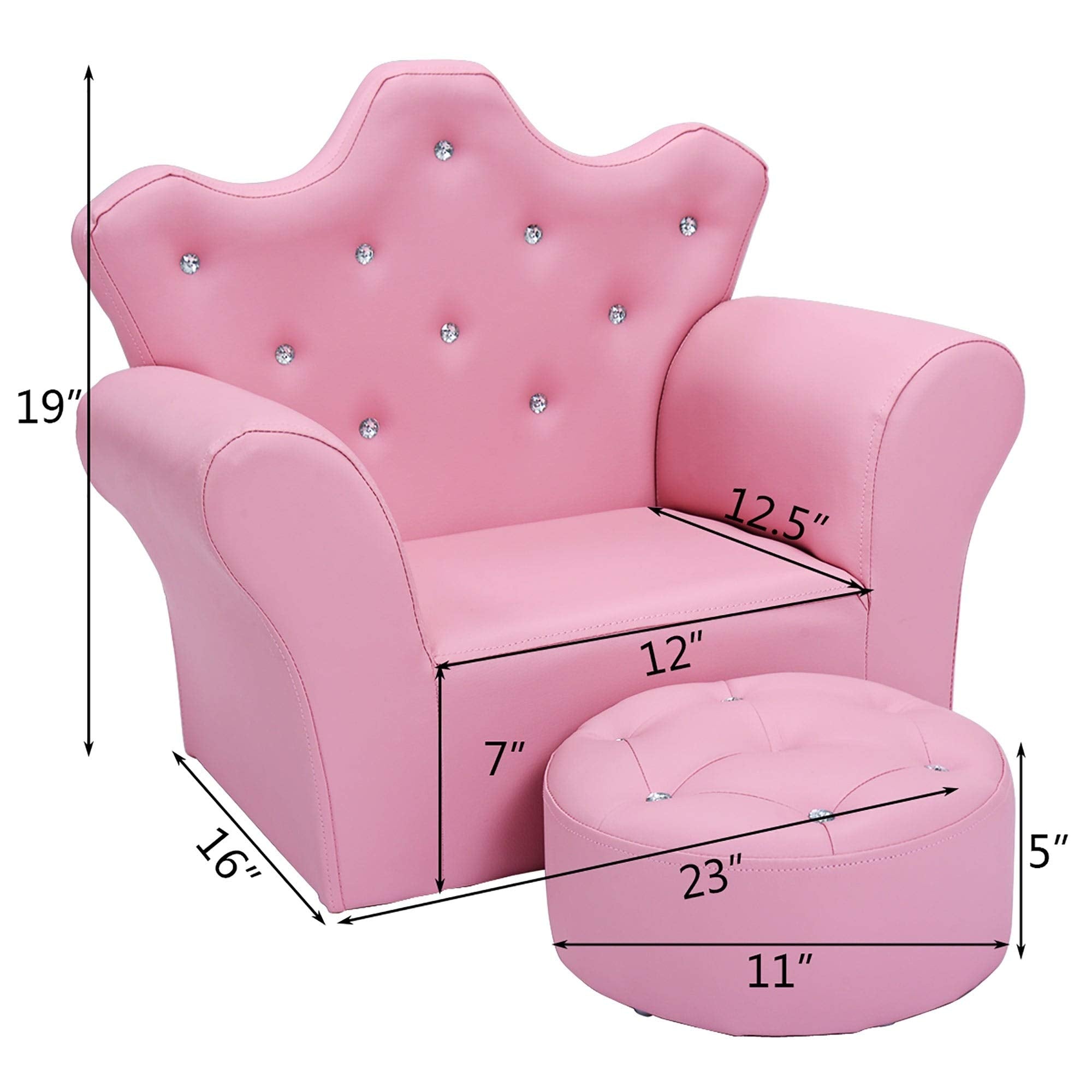 Kids Sofa PVC Leather Princess with Embedded Crystal Pink Modern Contemporary - Citiesdeals