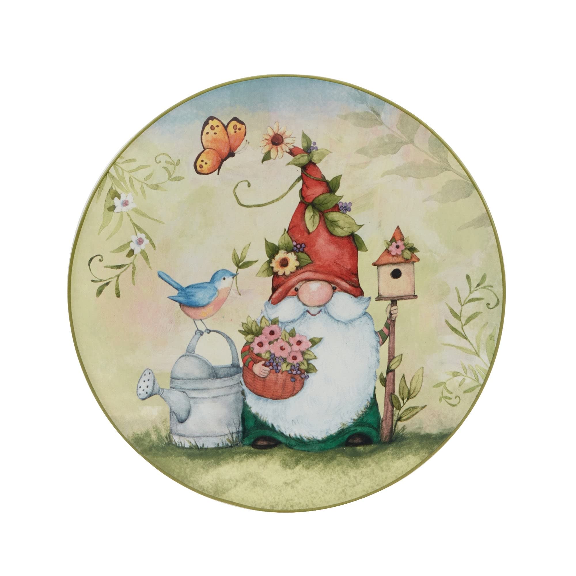 Garden Gnomes 9" Salad/dessert Plates Set Of 4 Assorted Designs 11' X Green - Citiesdeals
