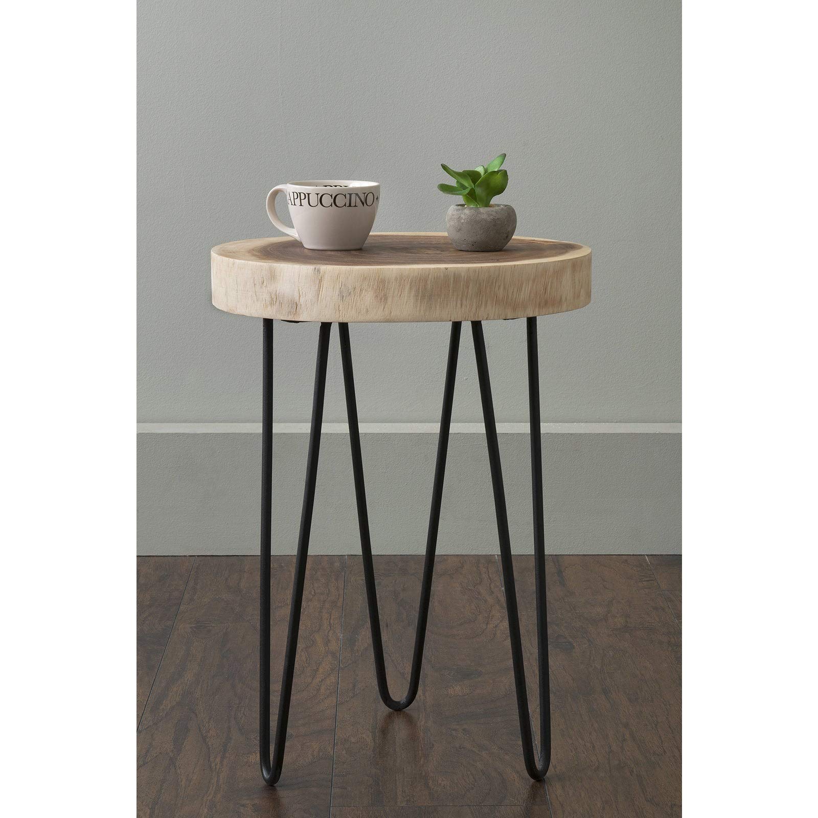 Brown Teakwood Round Accent Table Rustic Teak Wood Metal Finish Natural Includes - Citiesdeals