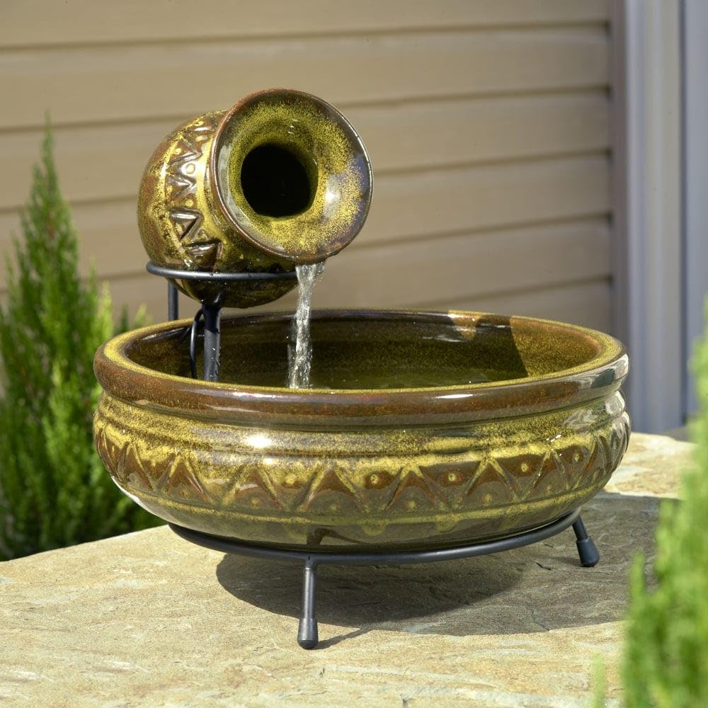 Solar Jug Fountain Green Ceramic - Citiesdeals