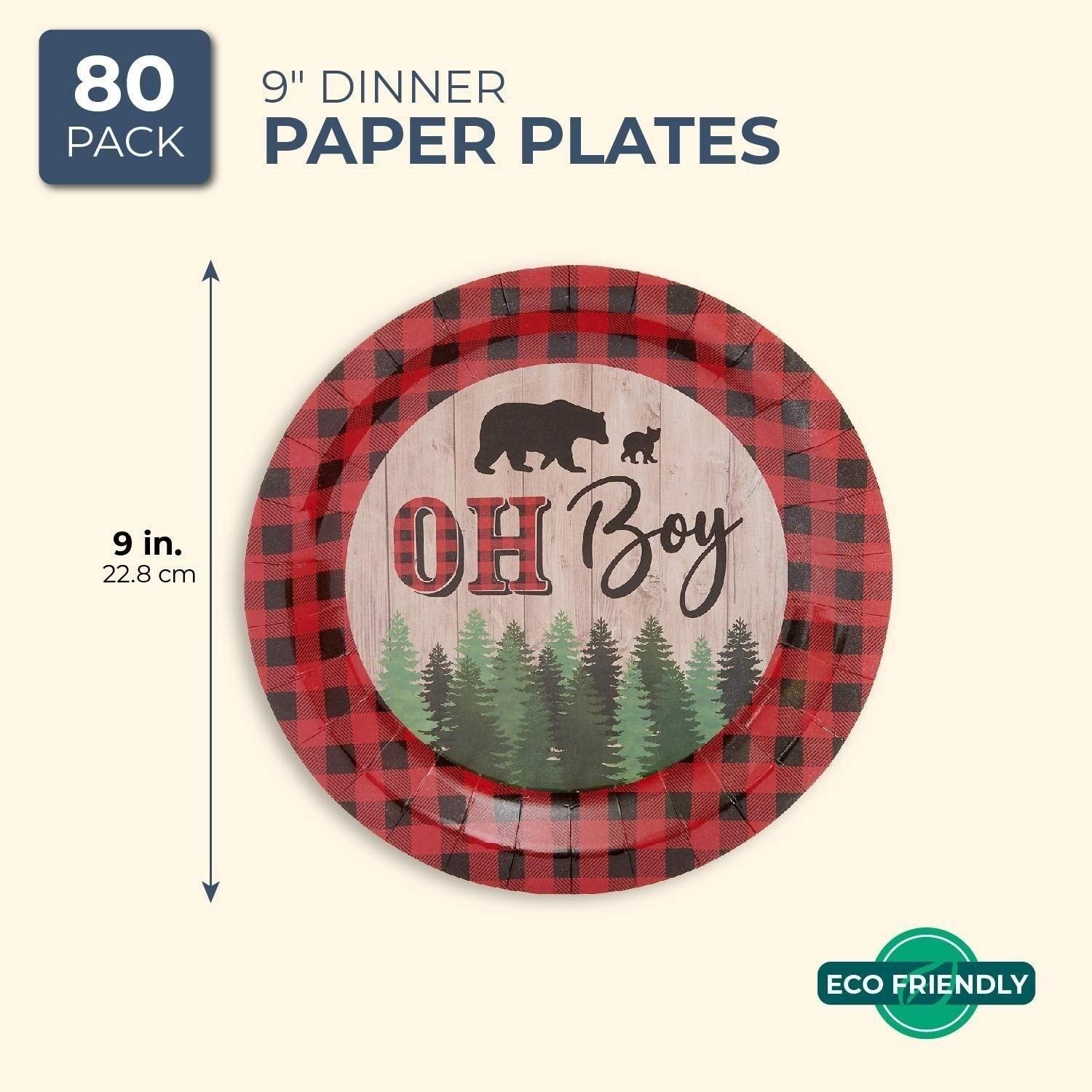 80-Pack Oh Boy Lumberjack Plaid Disposable Paper Plates 9" for Baby Shower Party - Citiesdeals