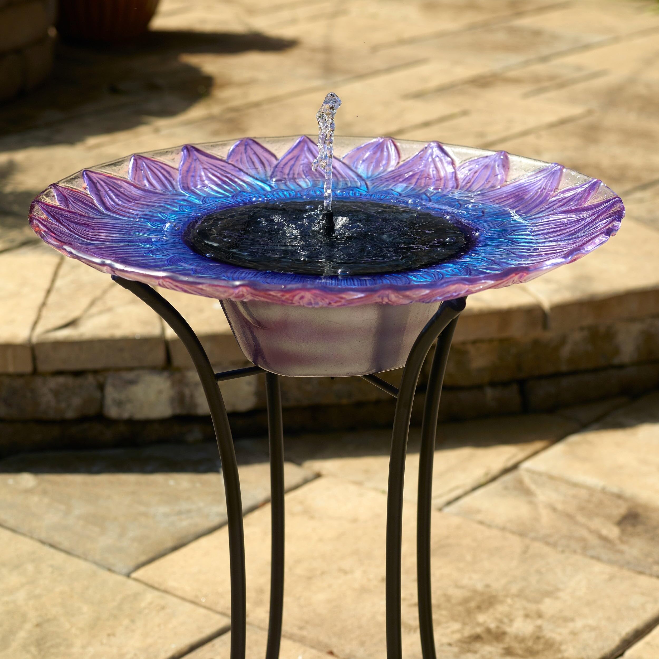 Bell Flower Solar Birdbath Purple Glass - Citiesdeals