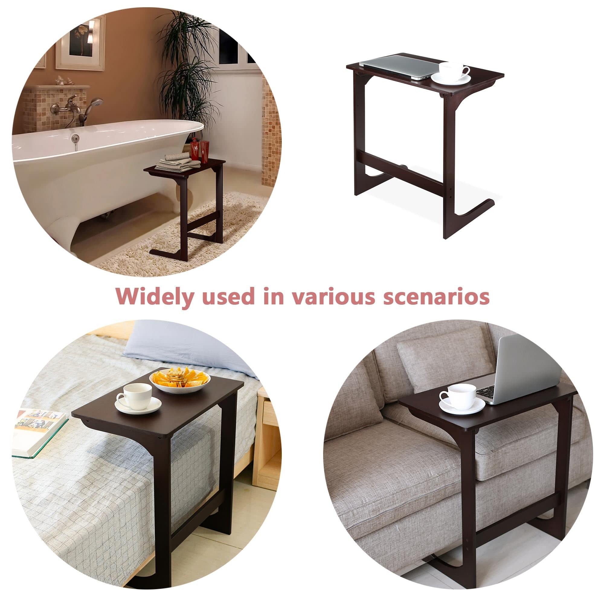 Tv Tray Table Bamboo Dinner C Shaped End for Sofa Couch Laptop Living Room - Citiesdeals