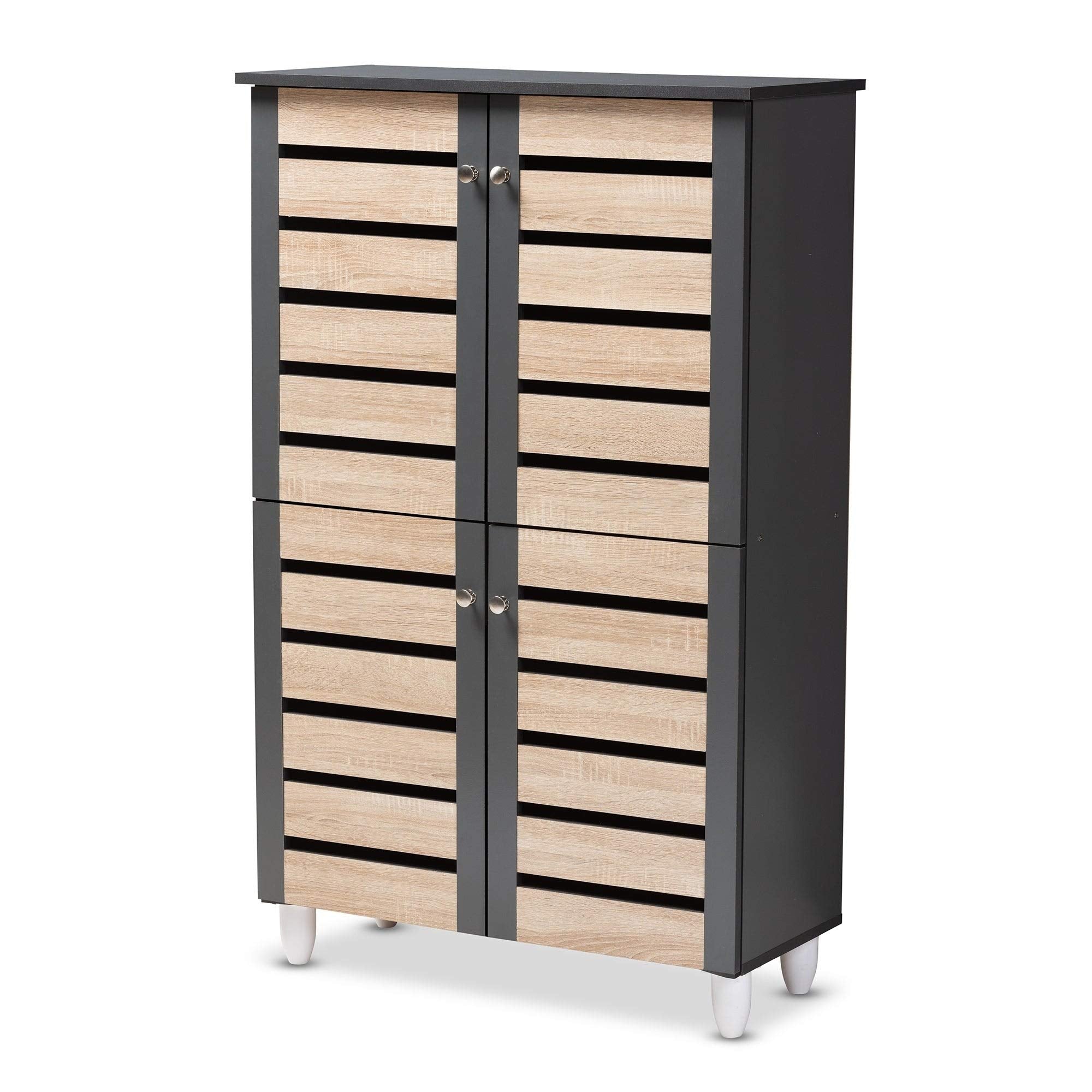 Contemporary Shoe Storage Cabinet Brown Modern Wood Includes Hardware - Citiesdeals