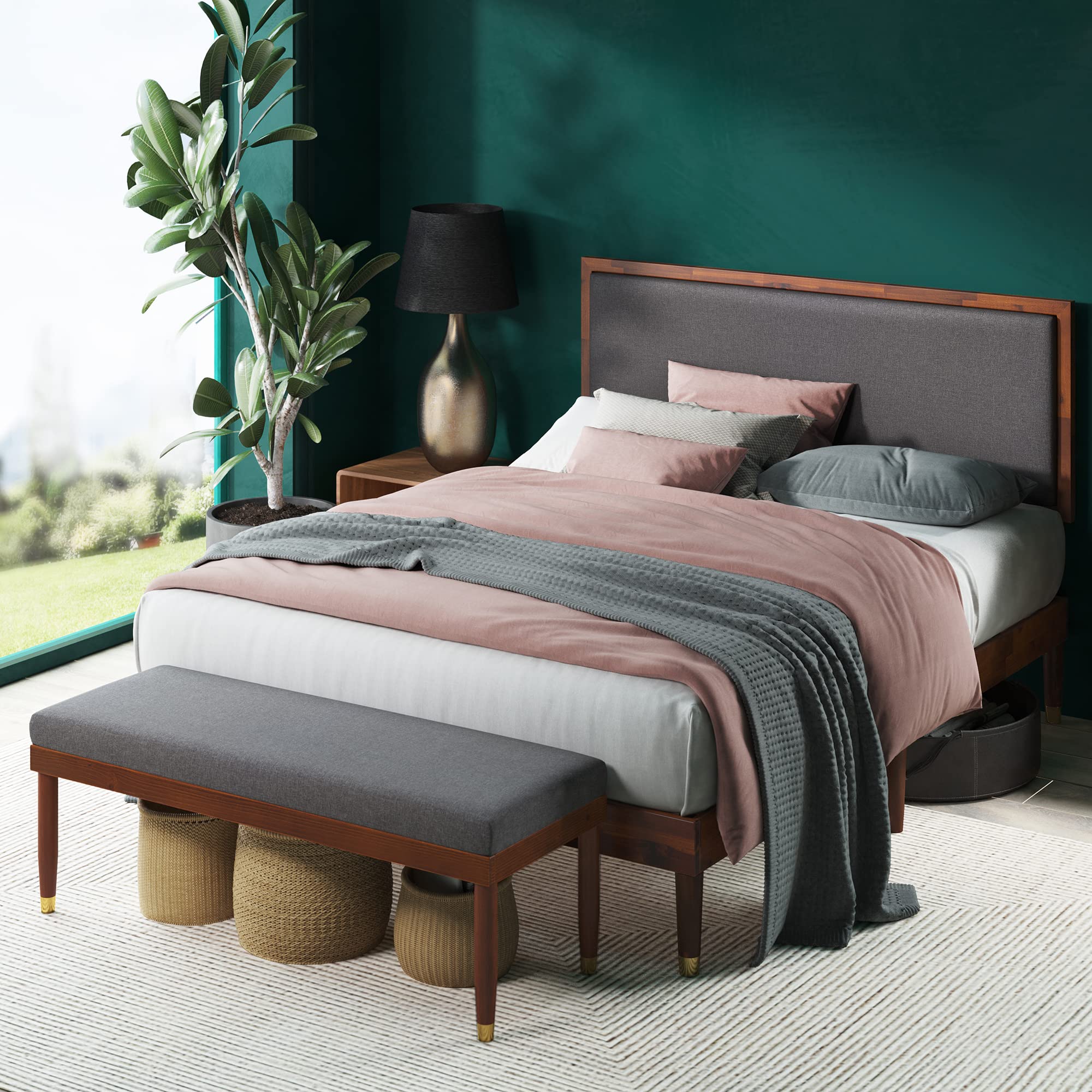 ZINUS Raymond Wood Platform Bed Frame with Adjustable Upholstered Headboard Queen - Citiesdeals