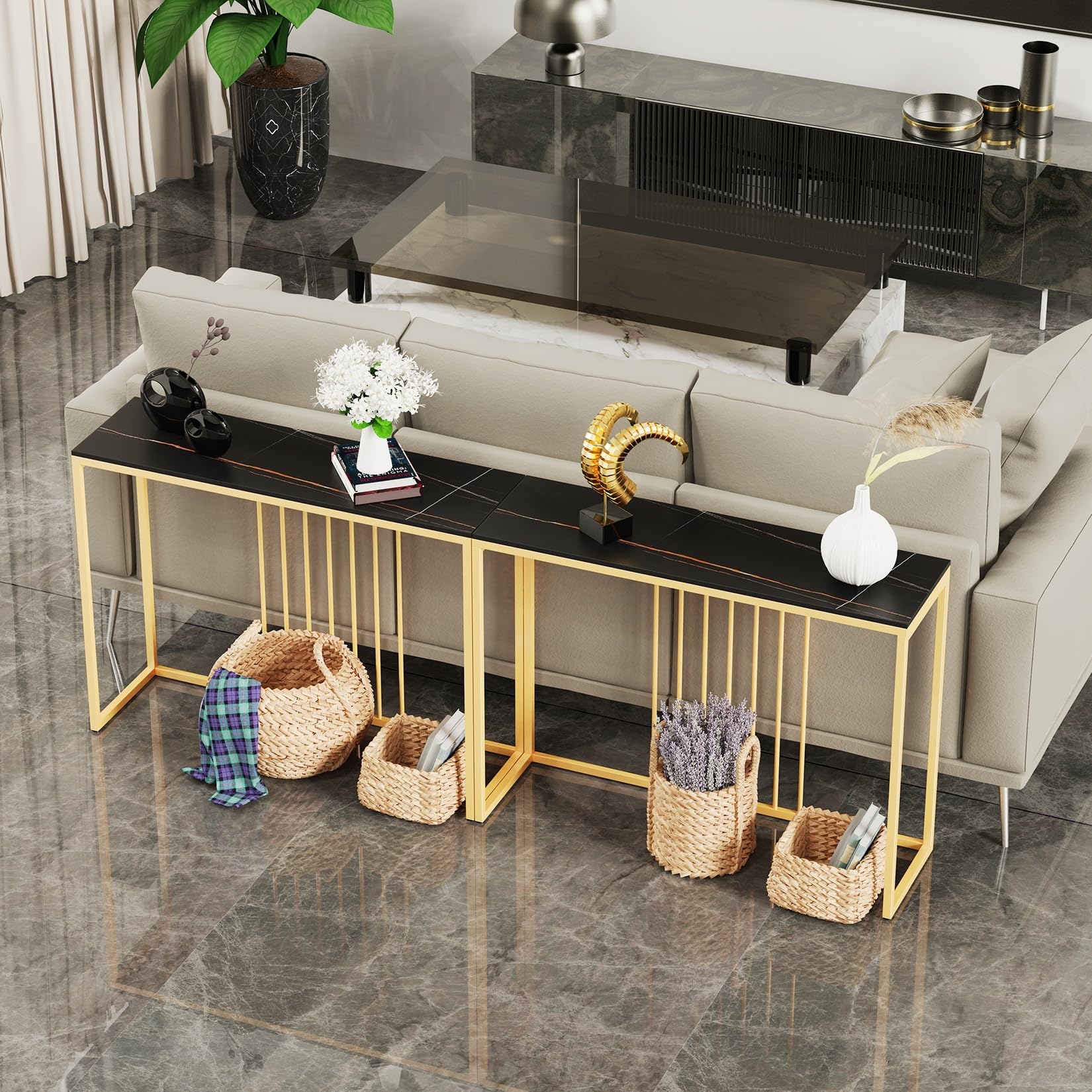 40" Wide Sintered Stone Entryway Entry sole Table Metal Frame Gold Modern - Citiesdeals