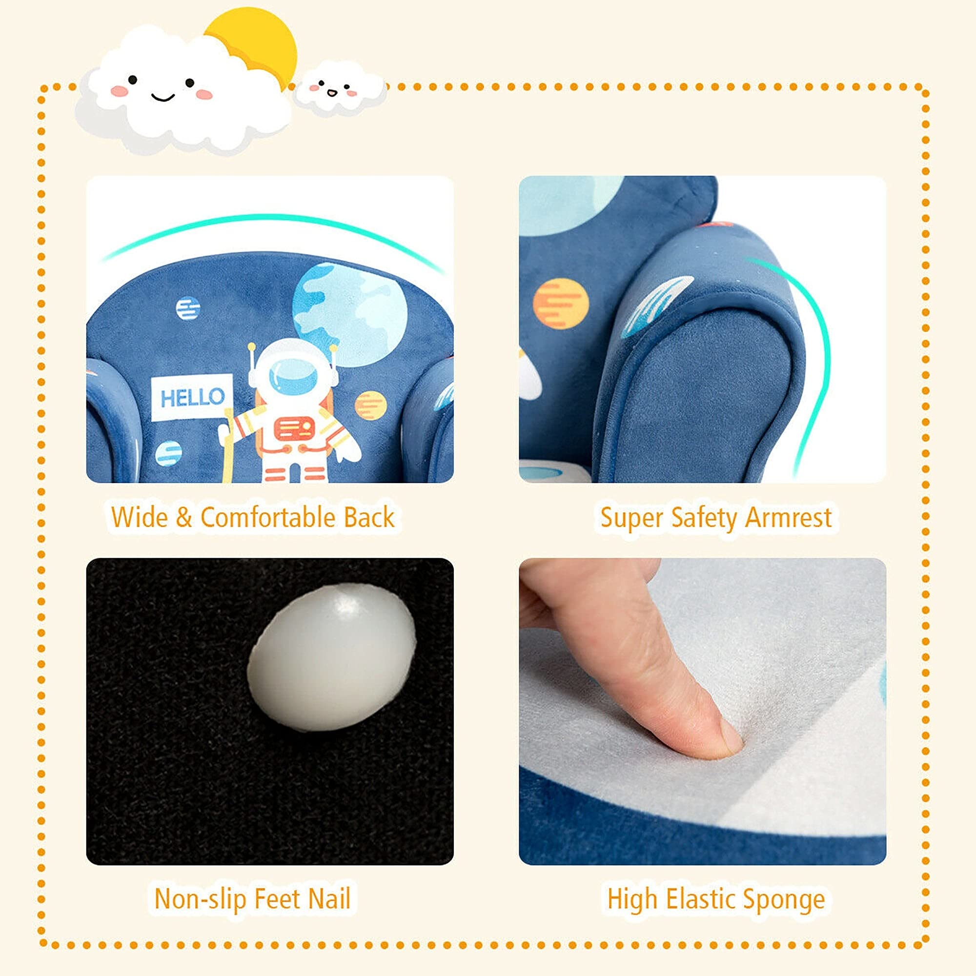Fashion Upholstered Children Armrest Sofa W/Astronaut Pattern Blue Modern - Citiesdeals