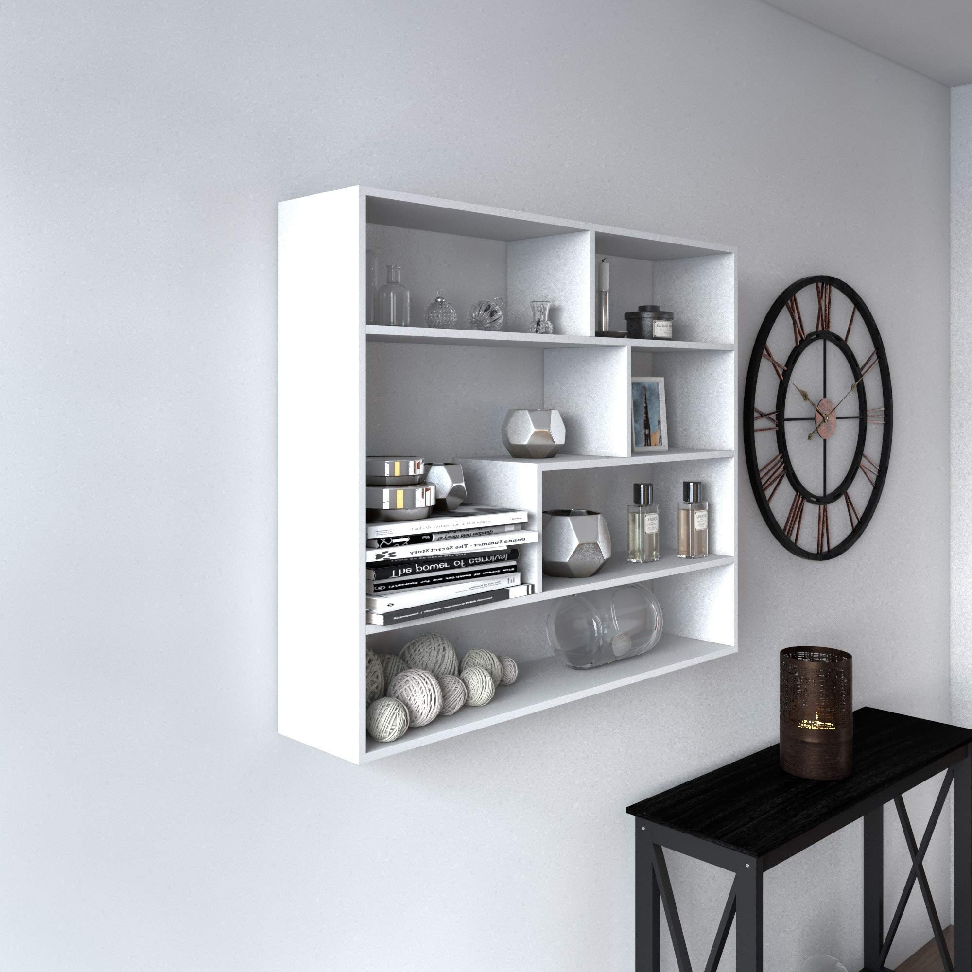 Large Rectangular White Shelf Unit Modern Contemporary MDF Matte Includes