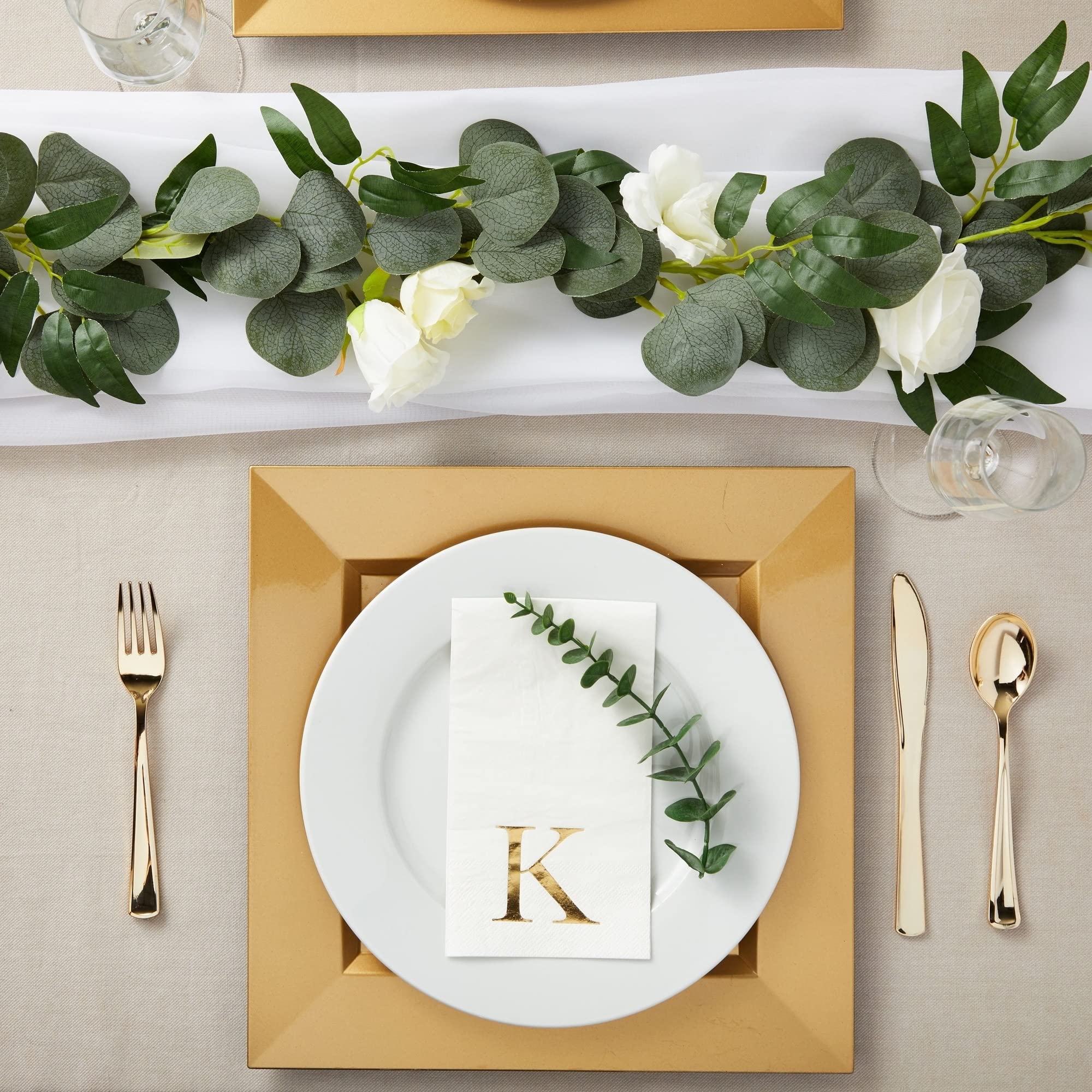 Gold Foil Initial Letter K White Monogram Paper Napkins (4 X 8 In Pack) - Citiesdeals