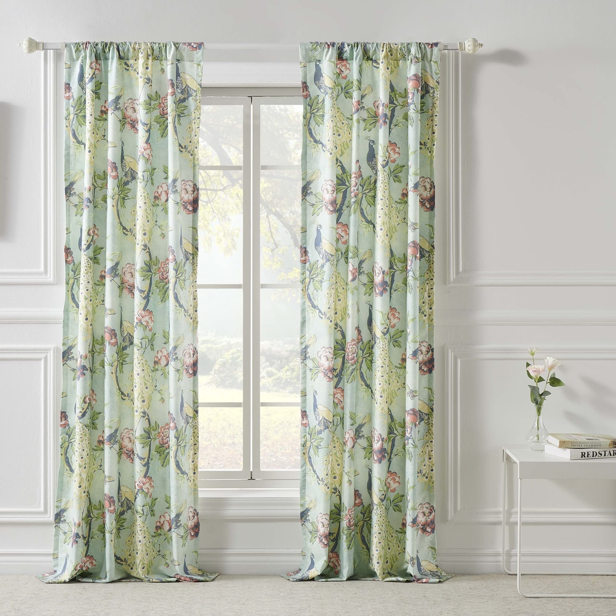Peacock 84-inch Curtain Panels (Set of 2) Blue Green Red Floral Traditional