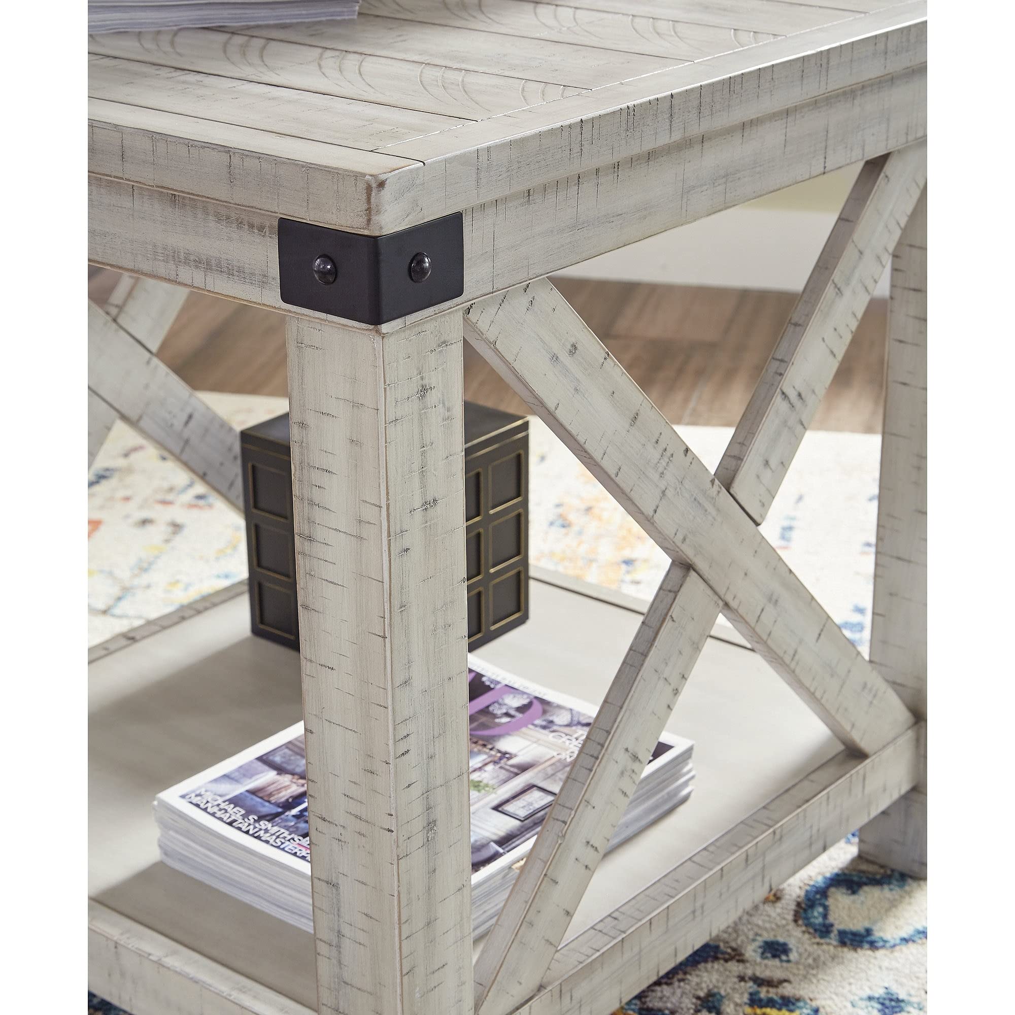 Rectangular End Table 24" w X 26" d 25" h Ivory Farmhouse Square Pine Distressed - Citiesdeals
