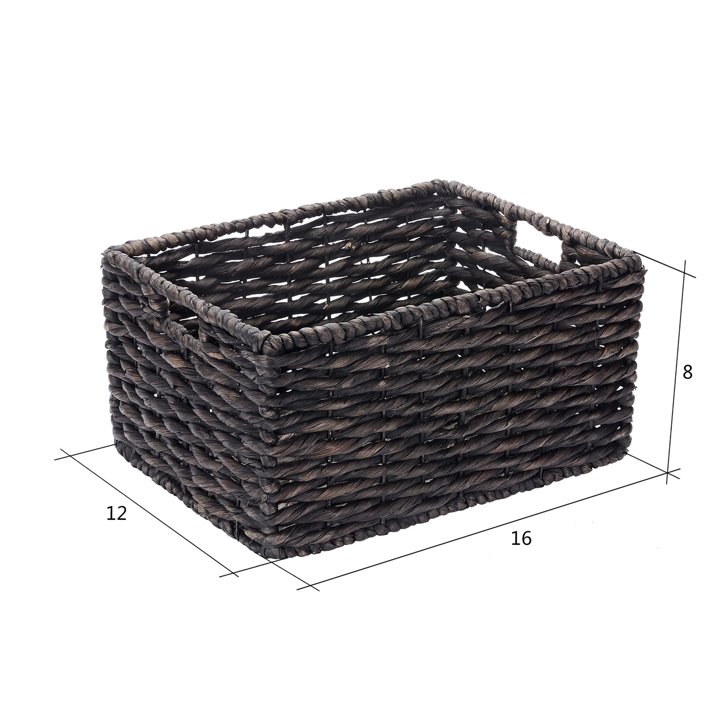 Set Of 2 Rectangle Handmade Twisted Wicker Baskets With Handles (Black) Black - Citiesdeals