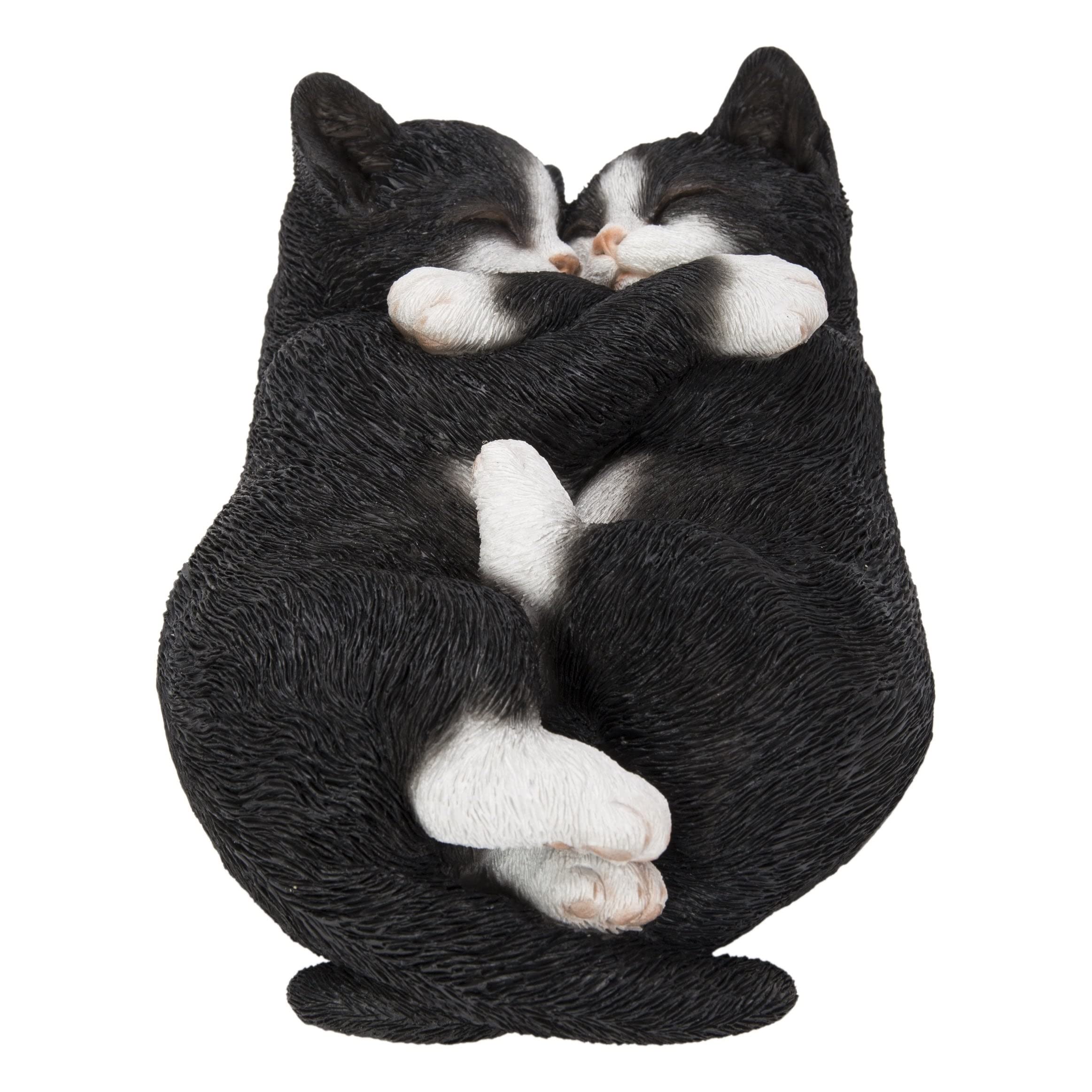 Sleeping Couple Cats Black and White Ultra Realistic Garden Statue Multi Color