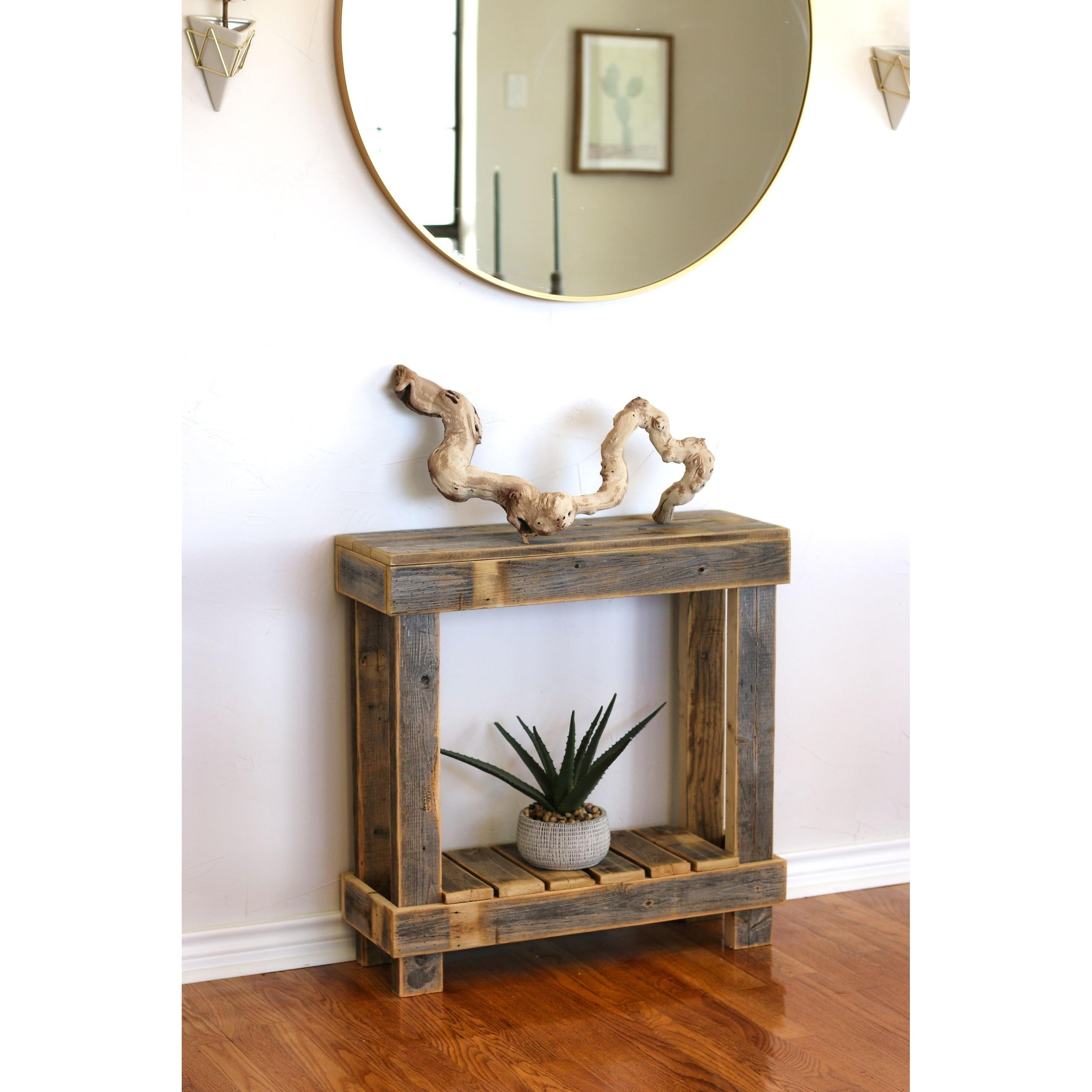 Natural 30x10x30 Entry Console Farmhouse Rectangular Reclaimed Wood Finish