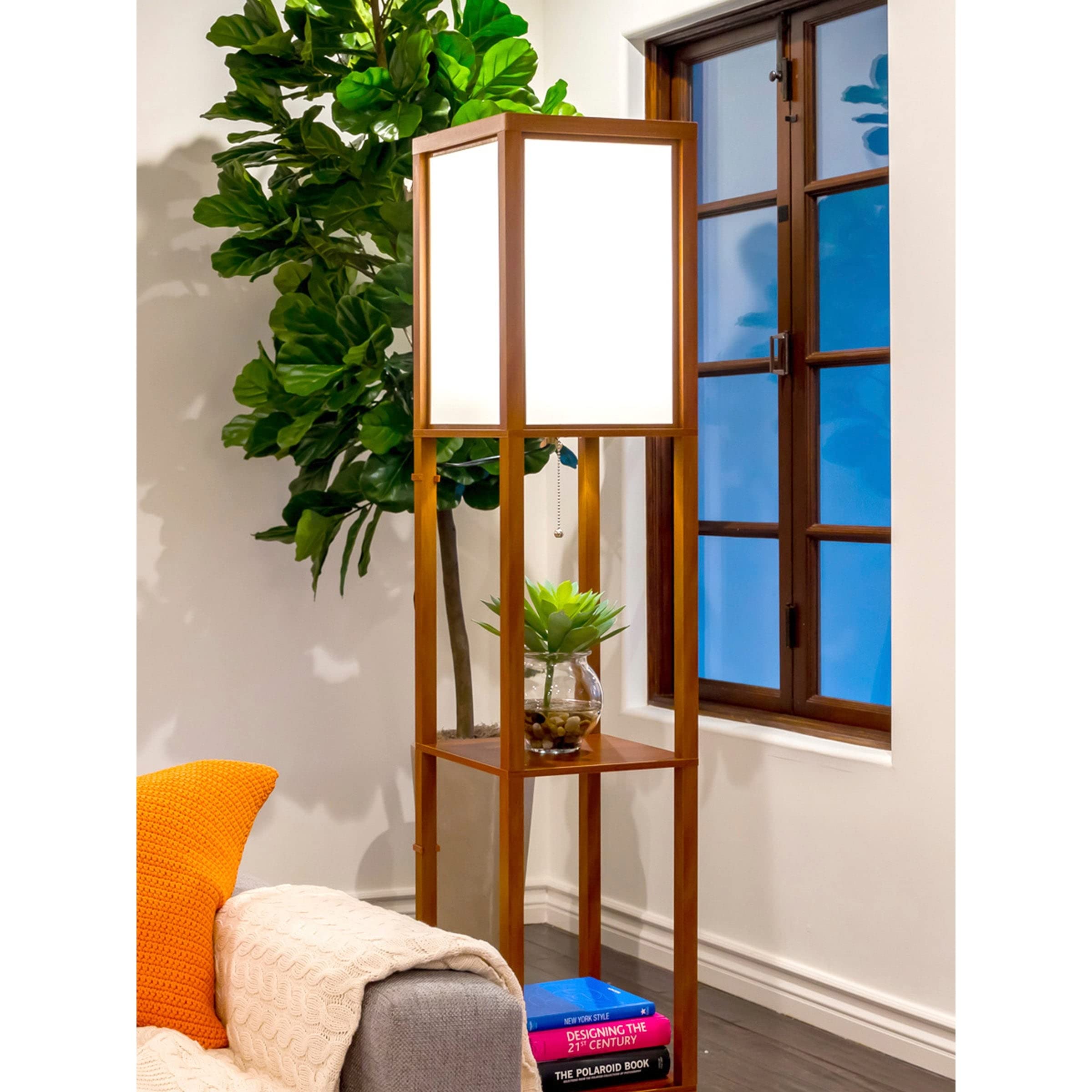 Shelf Led Floor Lamp Walnut Brown Traditional Bulbs Included Energy Efficient - Citiesdeals