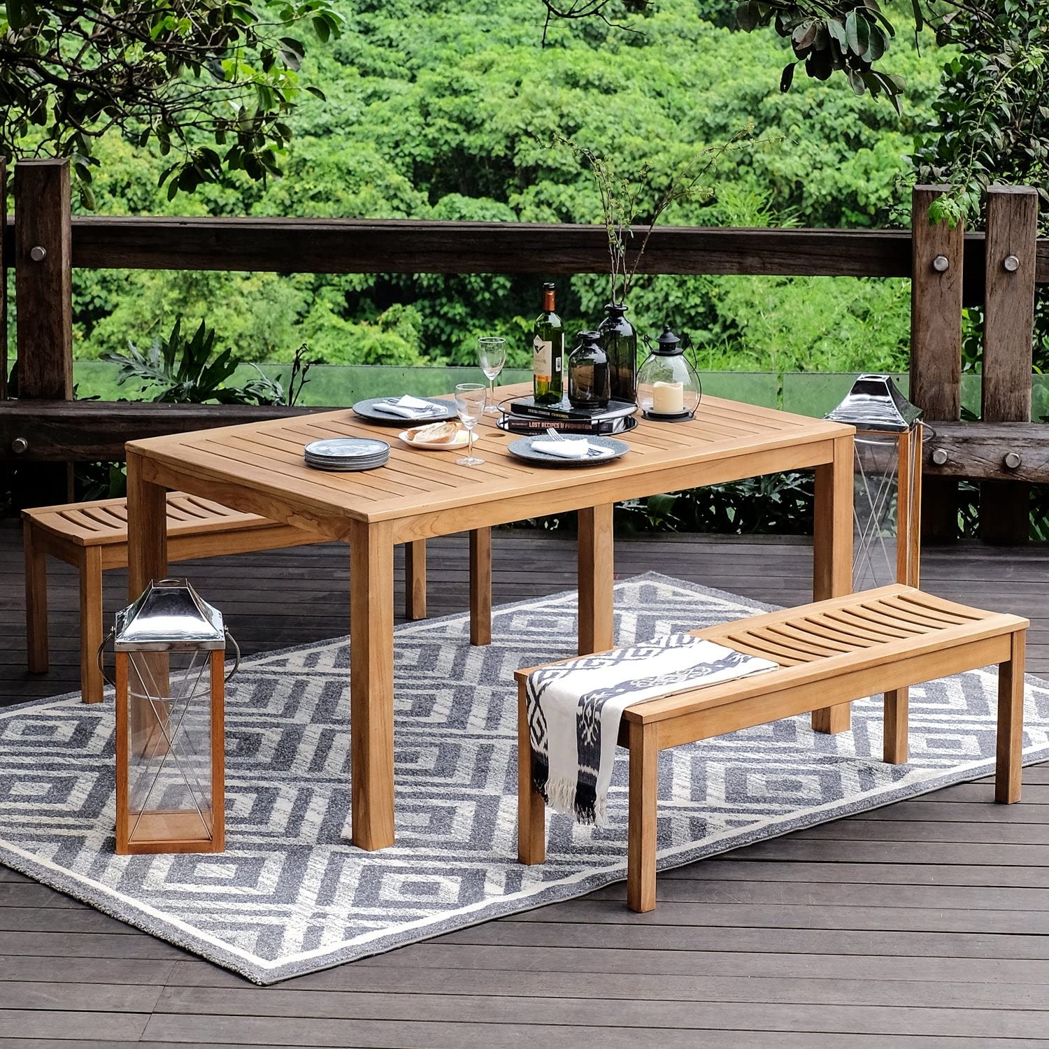 Teak Outdoor Backless Bench Natural Traditional - Citiesdeals