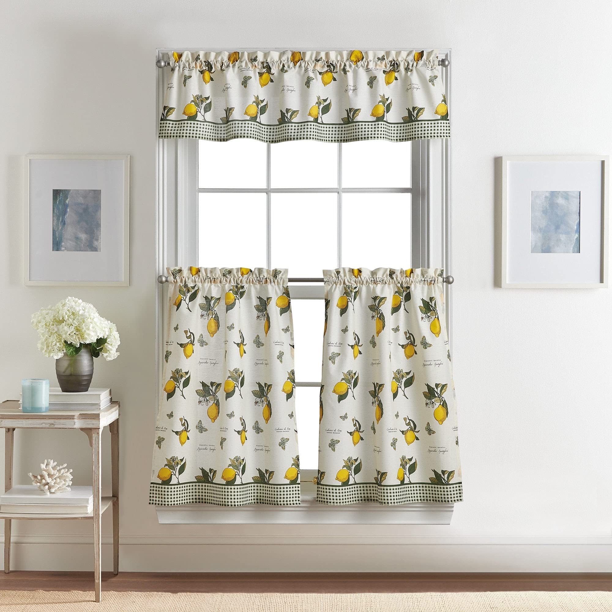Vintage Lemon 3-Piece Kitchen Curtain ier and Valance Set 1-Valance and 2-36"