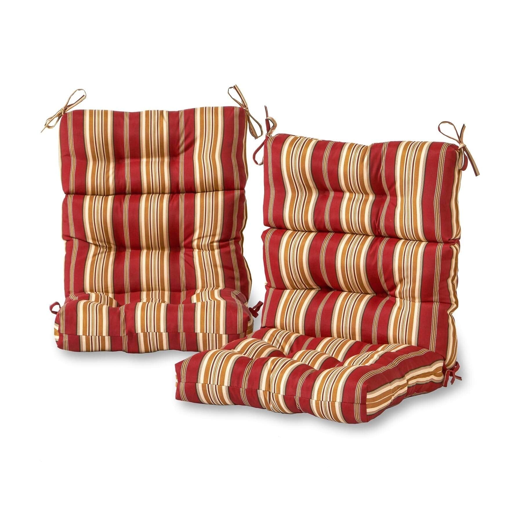 3-Section Outdoor Stripe High Back Chair Cushion (Set of 2) Red Yellow Striped - Citiesdeals