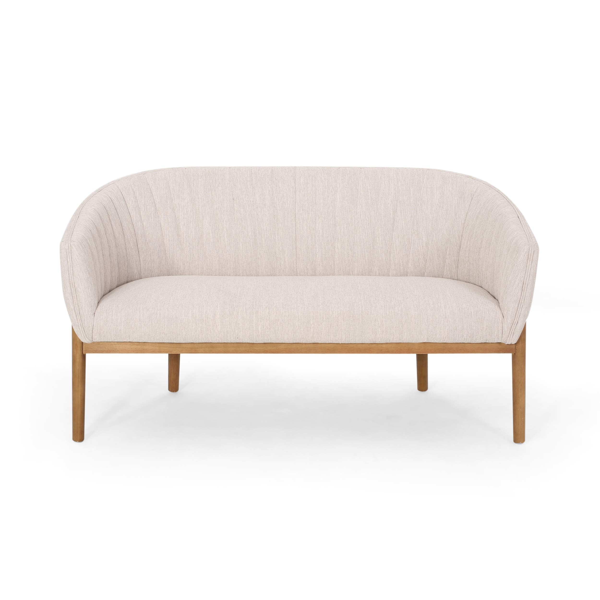 GDFStudio Mid-Century Fabric Loveseat Beige Beige+Brown