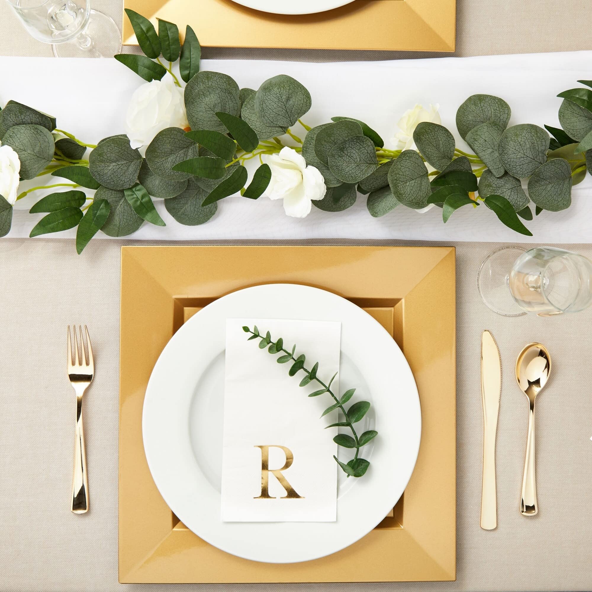 Pack Gold Foil Initial Letter R White Monogrammed Paper Napkins For Wedding - Citiesdeals