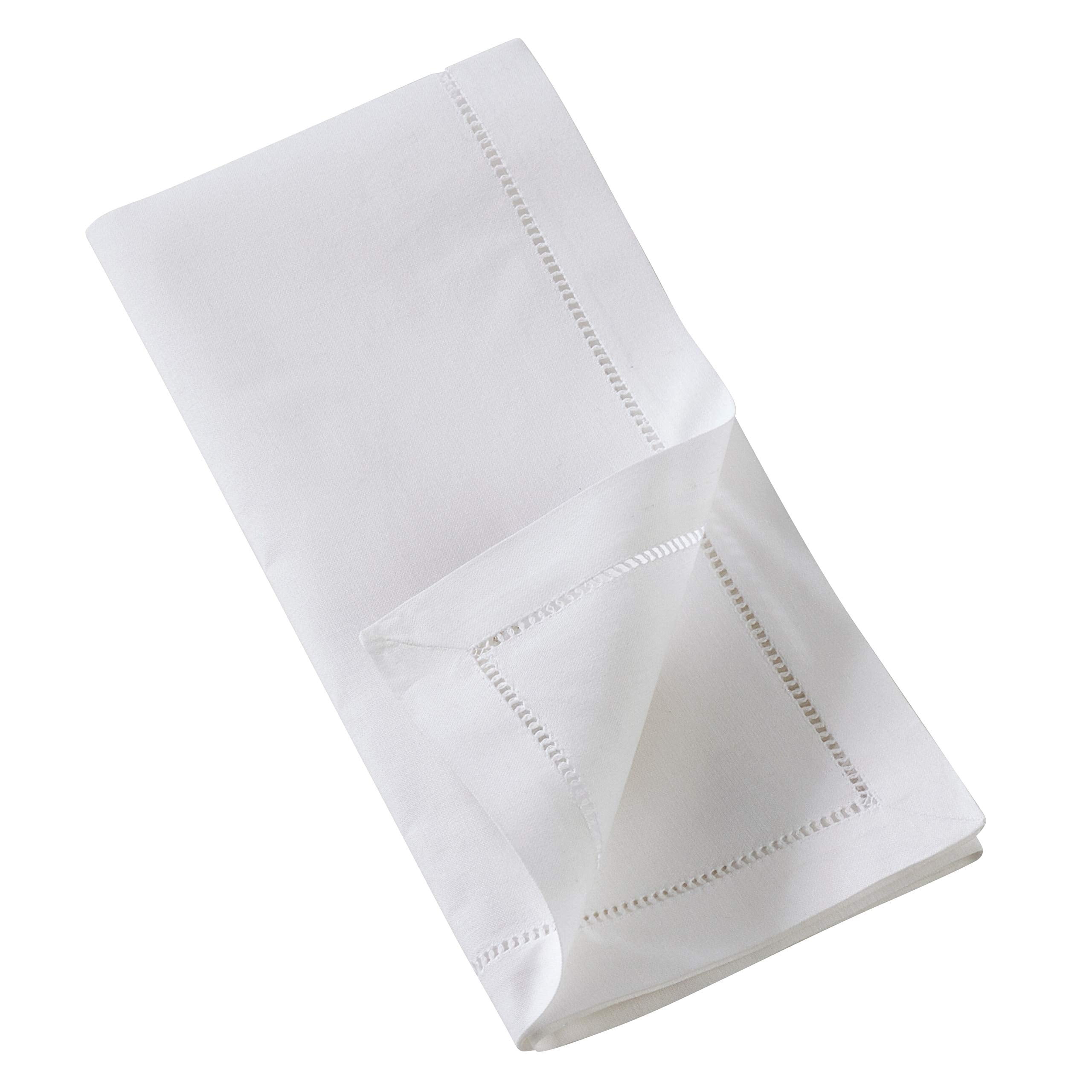 Table Napkins with Hemstitch Border and Lavender roidery (Set of 6) White - Citiesdeals