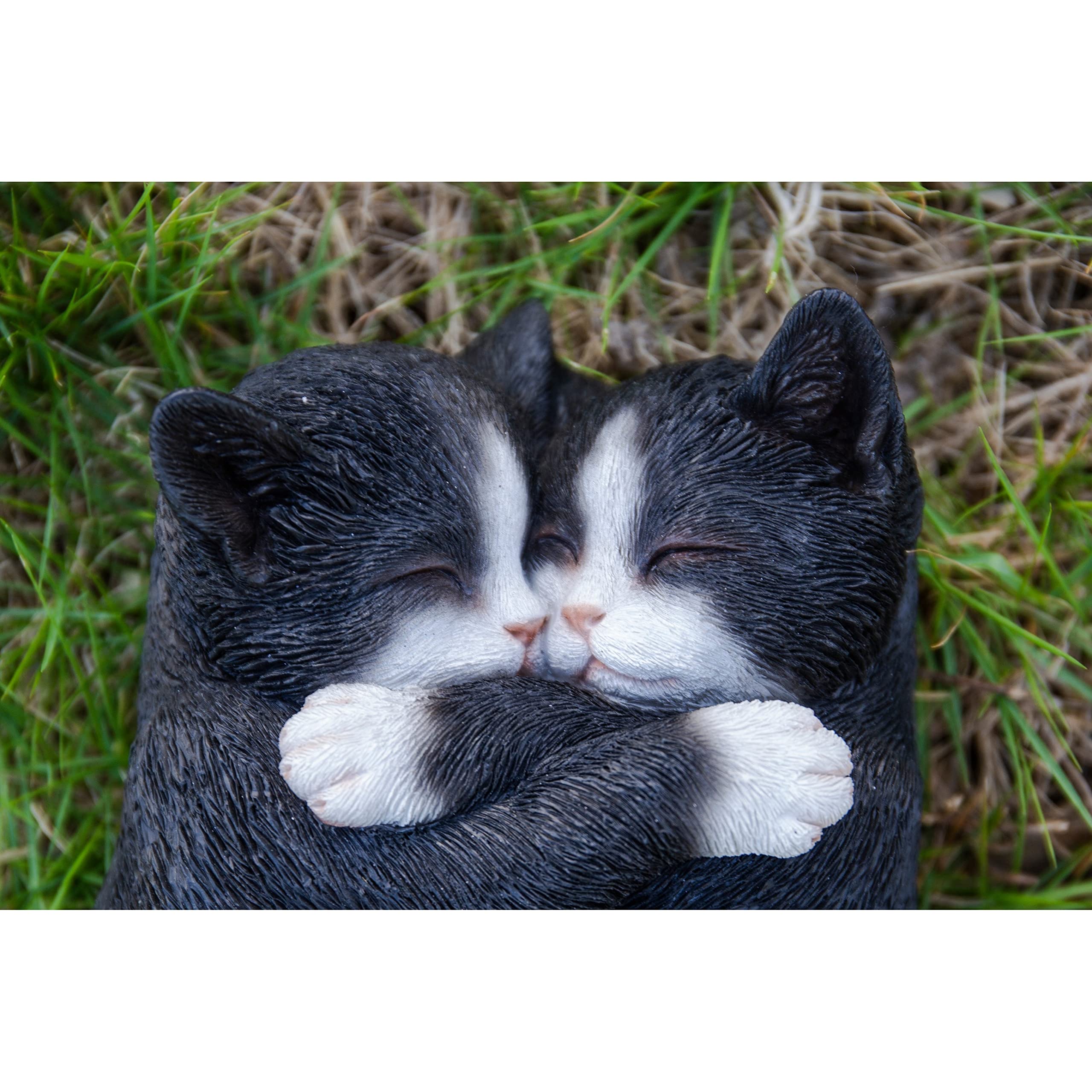 Sleeping Couple Cats Black and White Ultra Realistic Garden Statue Multi Color - Citiesdeals
