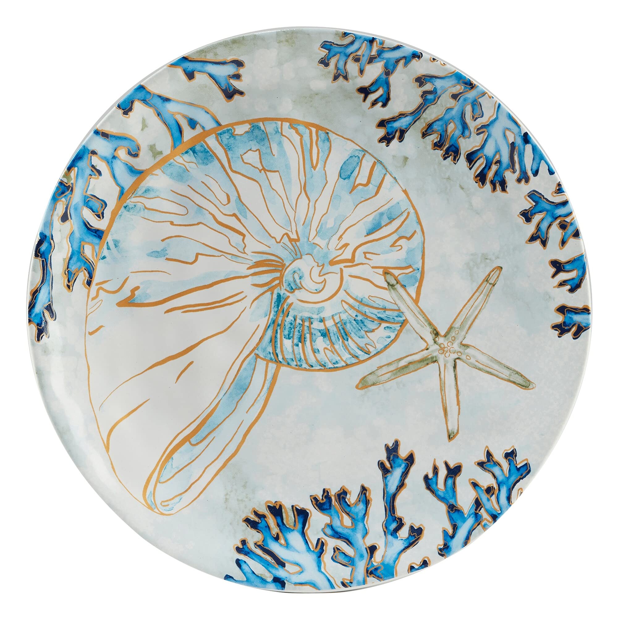 Shells 8.5-inch SaladDessert Plates Set of 4 Blue Gold Grey Coastal Casual - Citiesdeals