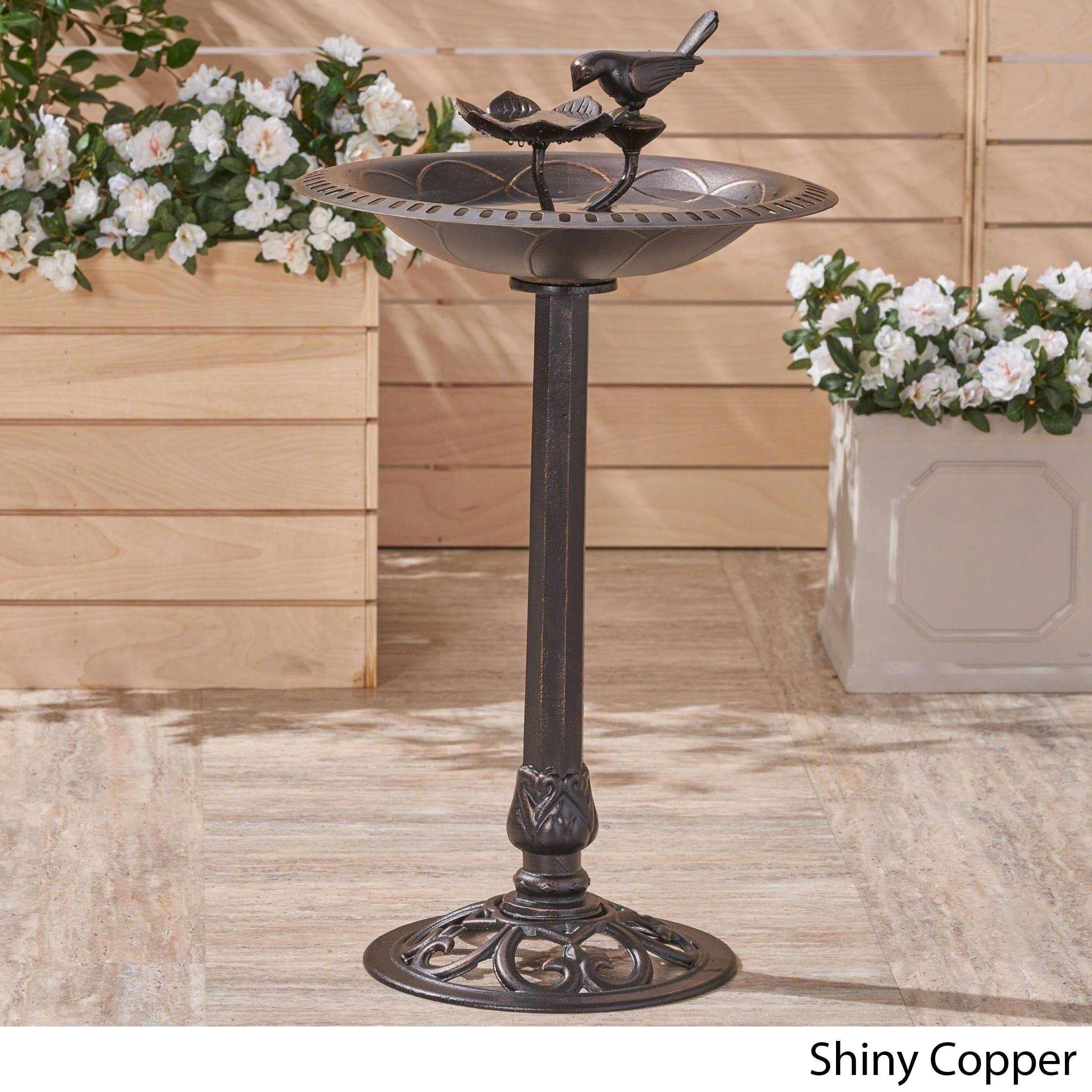 Outdoor Aluminum Bird Bath Black Pedestal Iron - Citiesdeals