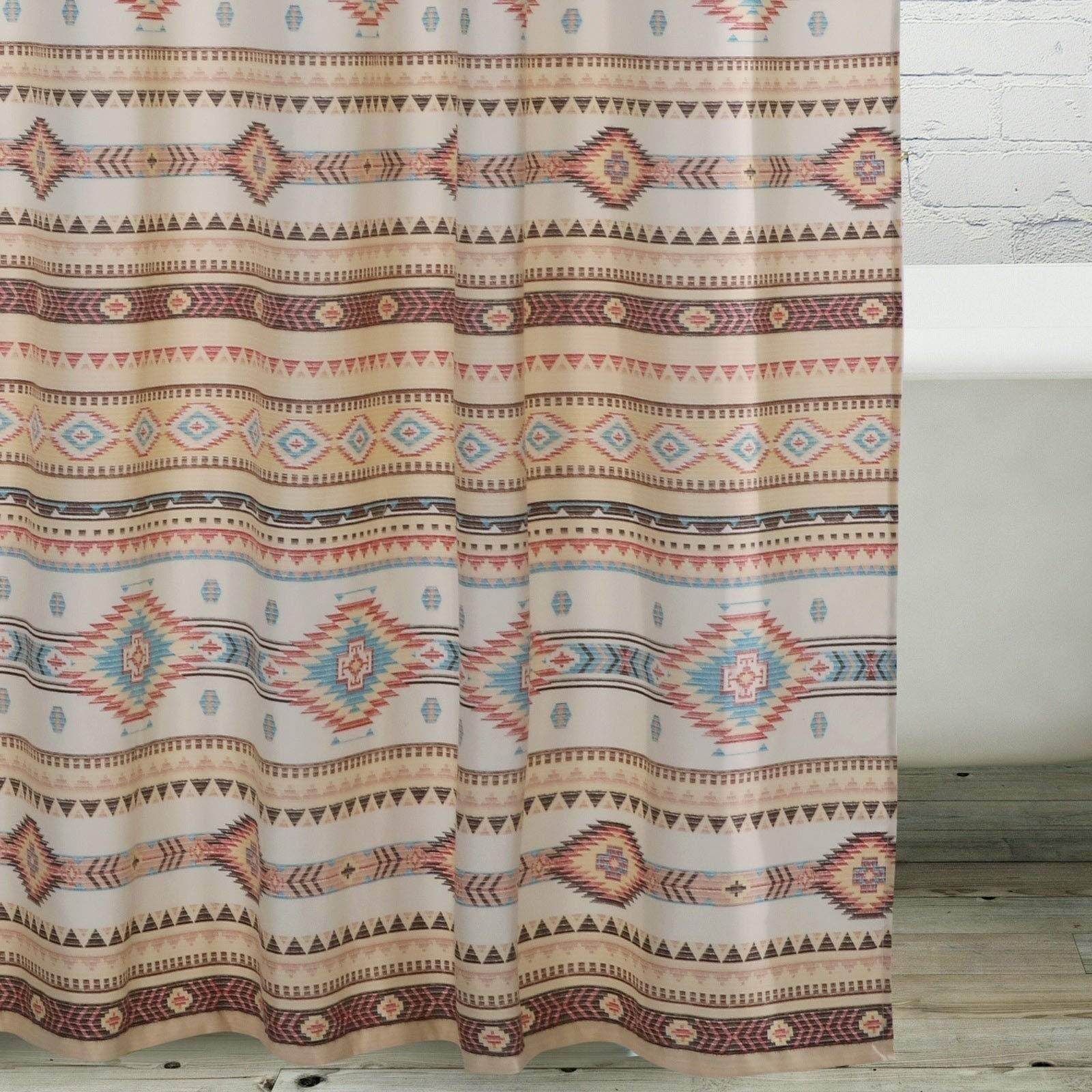 Tan Shower Curtain Red Chevron Geometric Striped Bohemian Eclectic Polyester - Citiesdeals