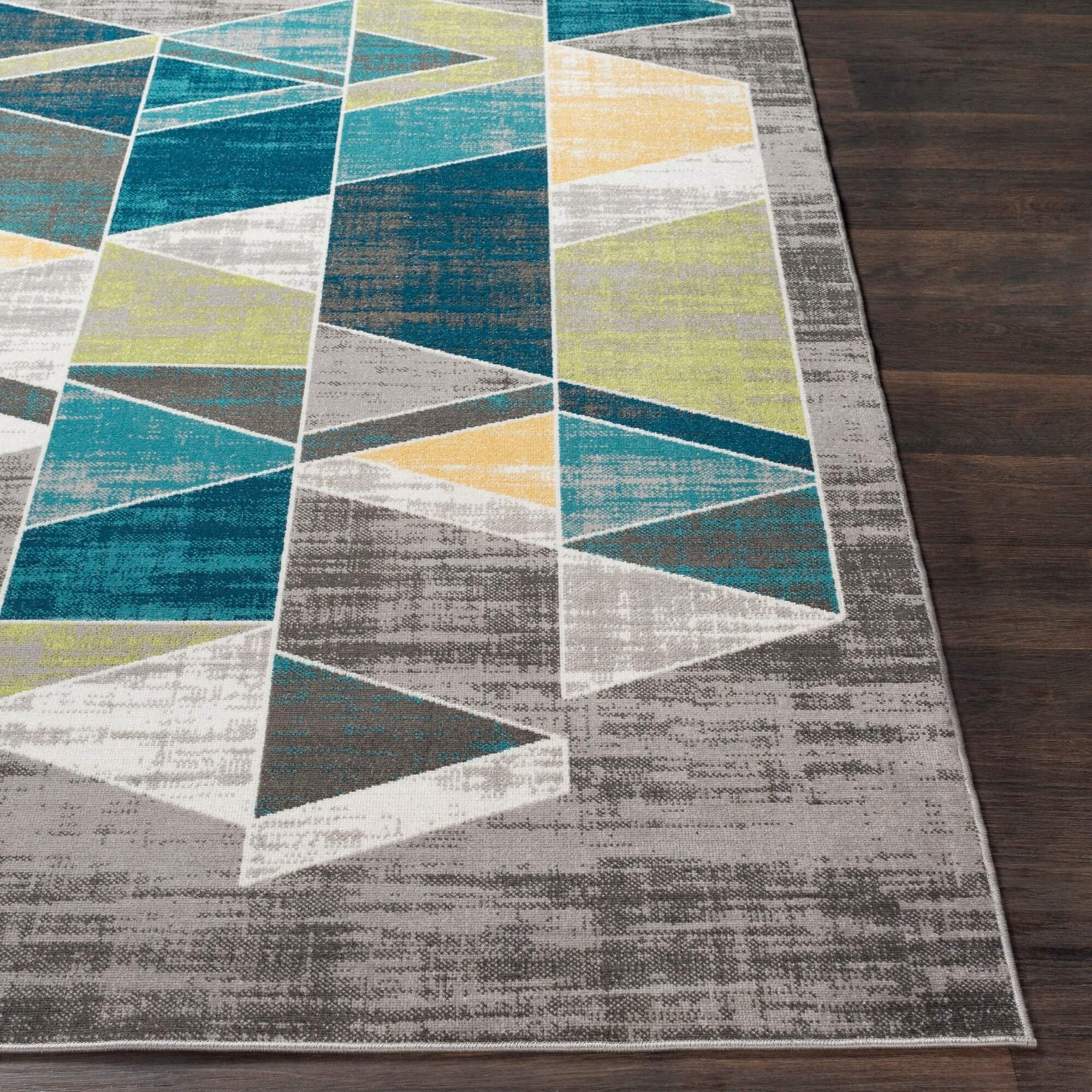 Teal Gray Mid-Century Geometric Area Rug (7'10" X 10'3") - 7'10" 10'3" Blue - Citiesdeals