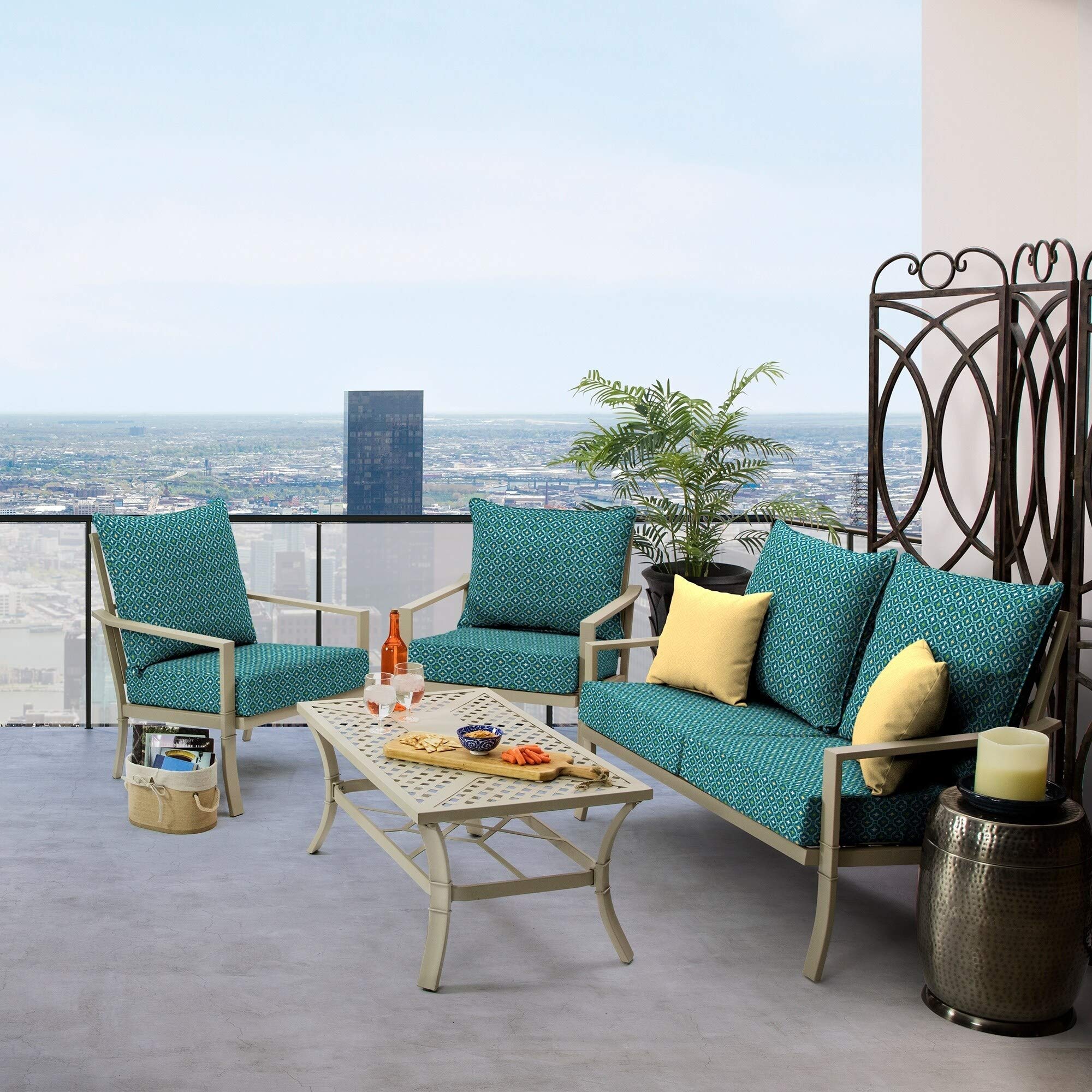 Tile Outdoor Deep Seat Set Blue Geometric Transitional Polyester Uv Resistant - Citiesdeals