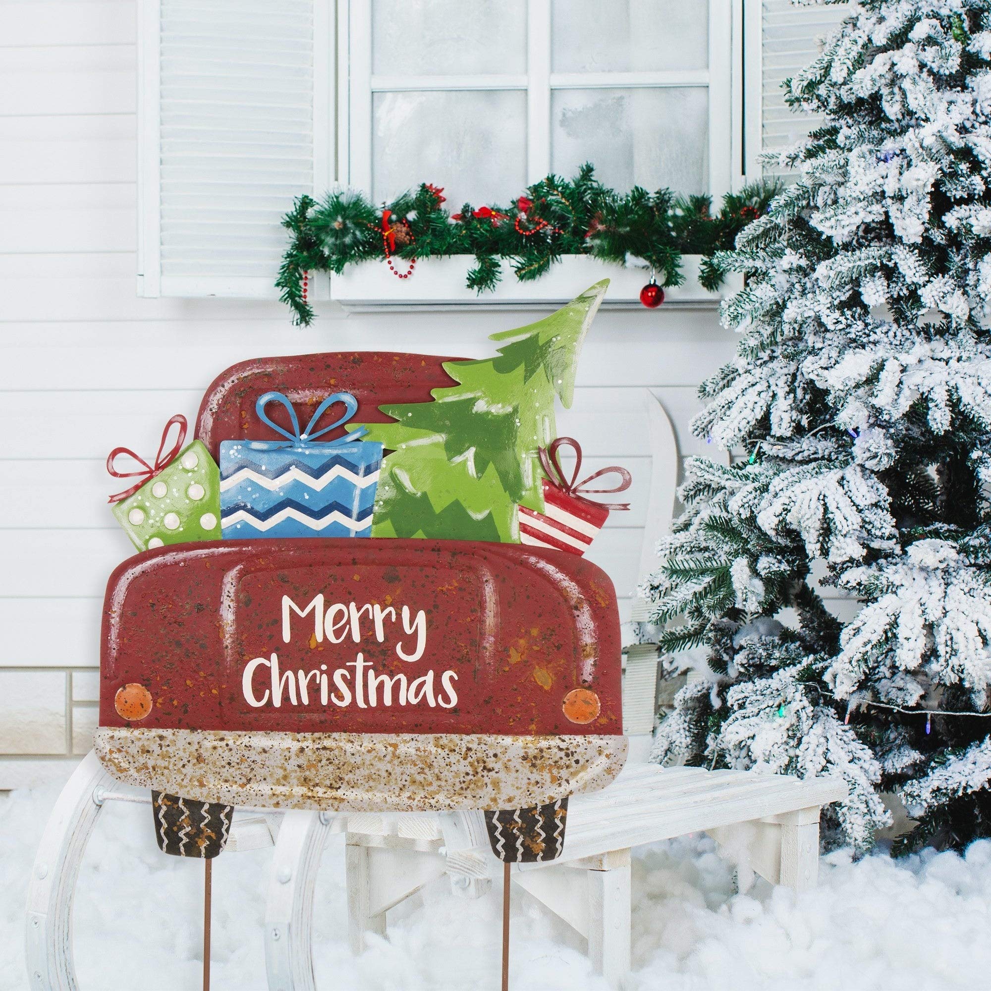 32" h Rusty Metal Christmas Truck Yard Stake Or Standing Decor Wall - Citiesdeals