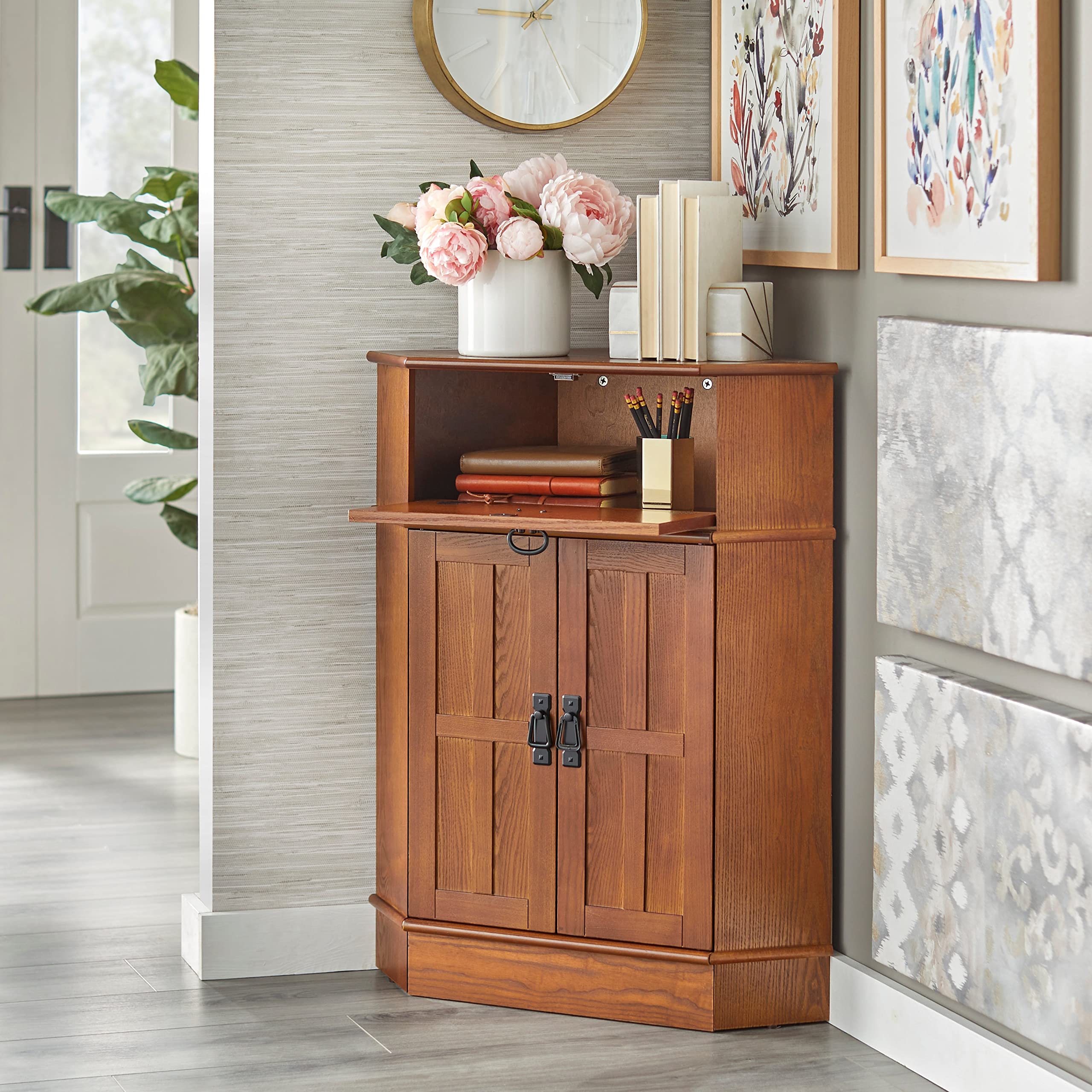 Mission Wood Corner Cabinet 34" h X 24" w 18" l Brown Oak Finish - Citiesdeals
