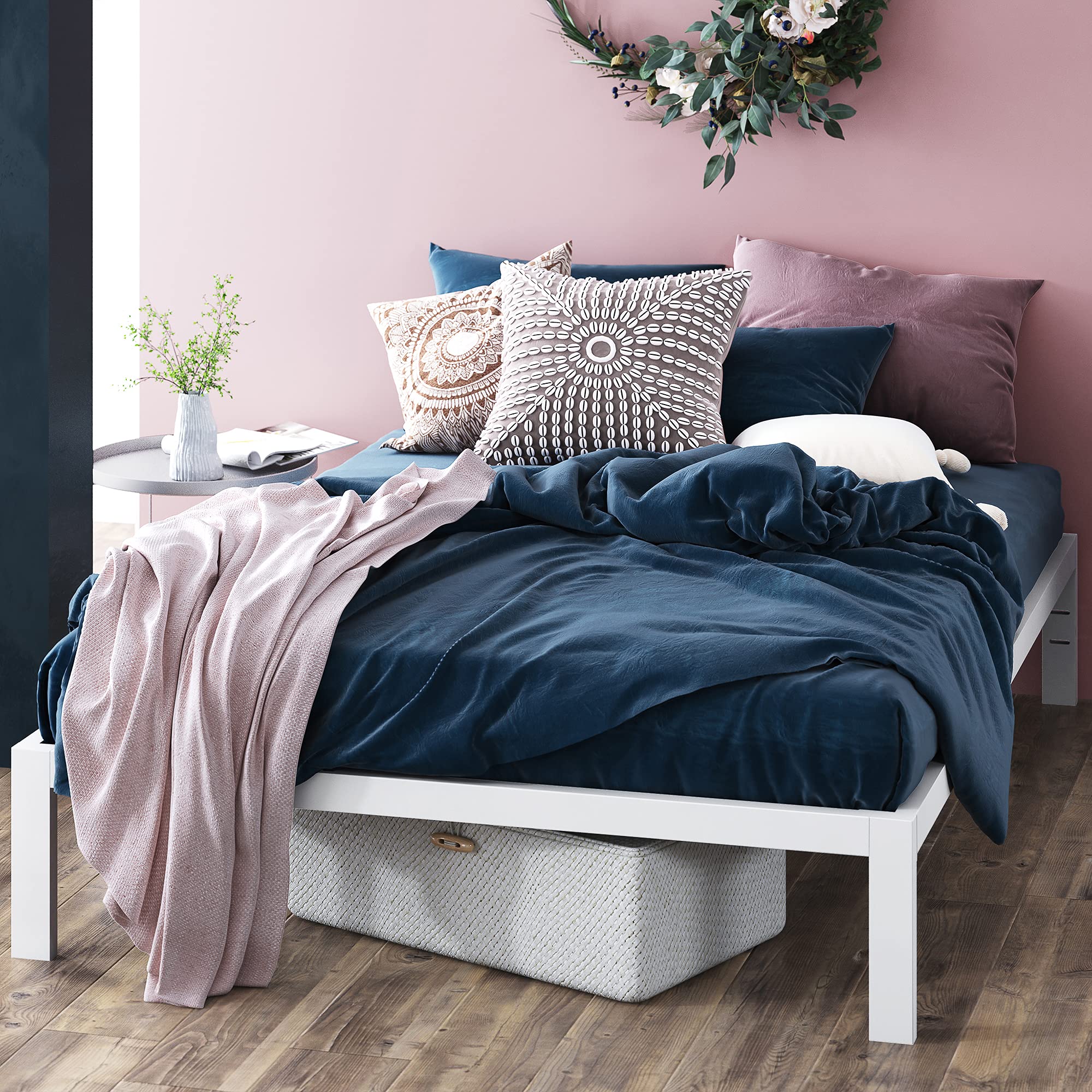 ZINUS Mia Metal Platform Bed Frame Wood Slat Support No Box Spring Needed Easy White - Full
