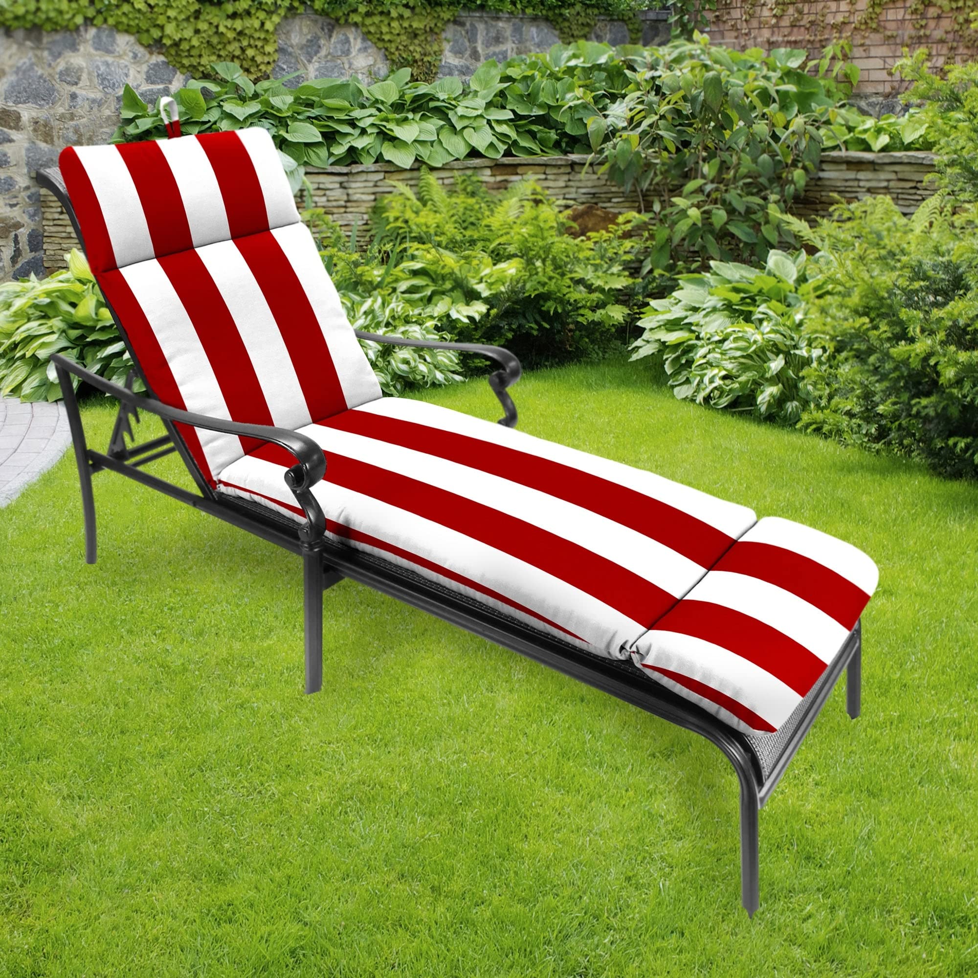 Lounge Cushion Red Striped Casual Polyester Water Resistant - Citiesdeals