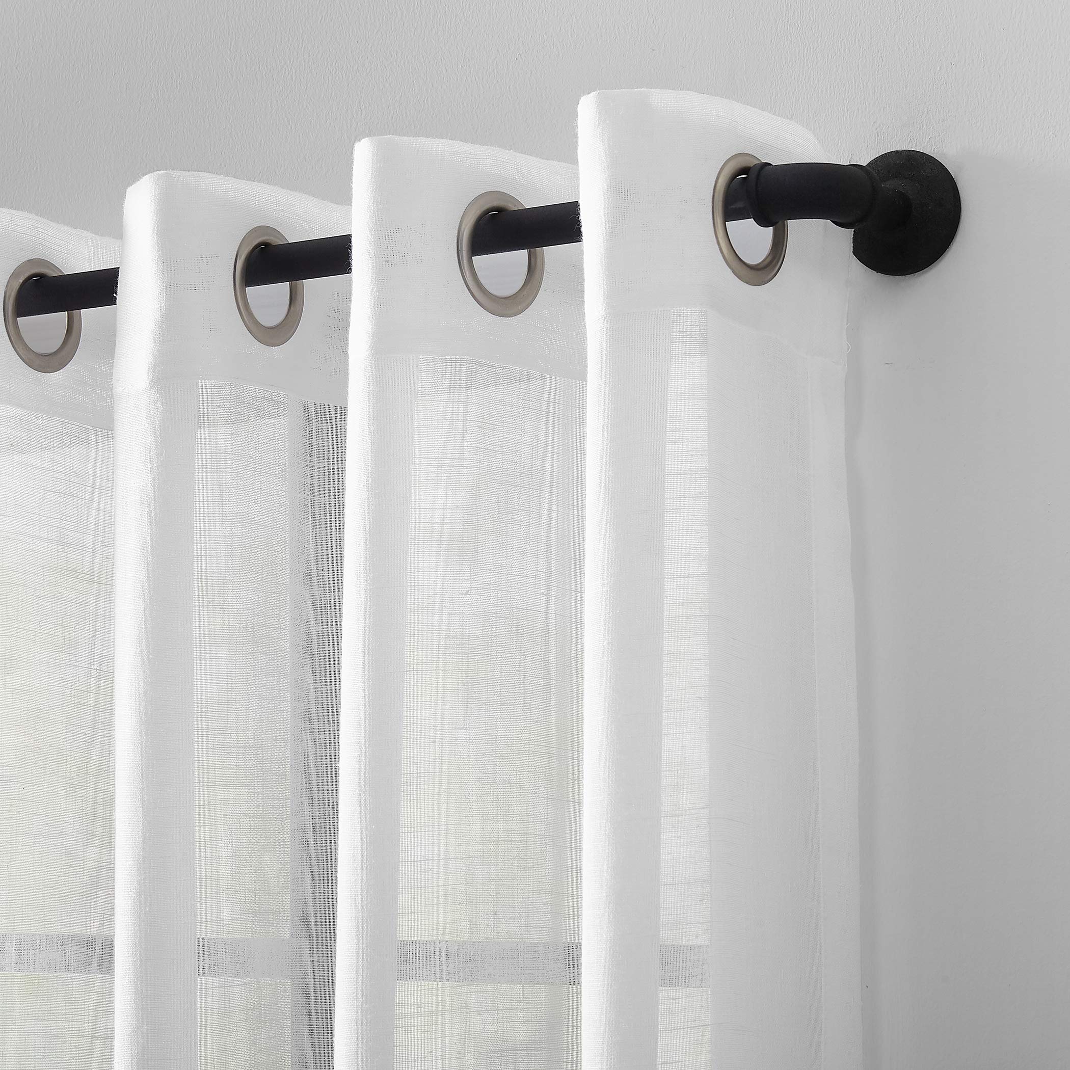 Archaeo - 54911 Slub Textured Linen Blend Grommet Top Curtain 52" x 95" White - Citiesdeals