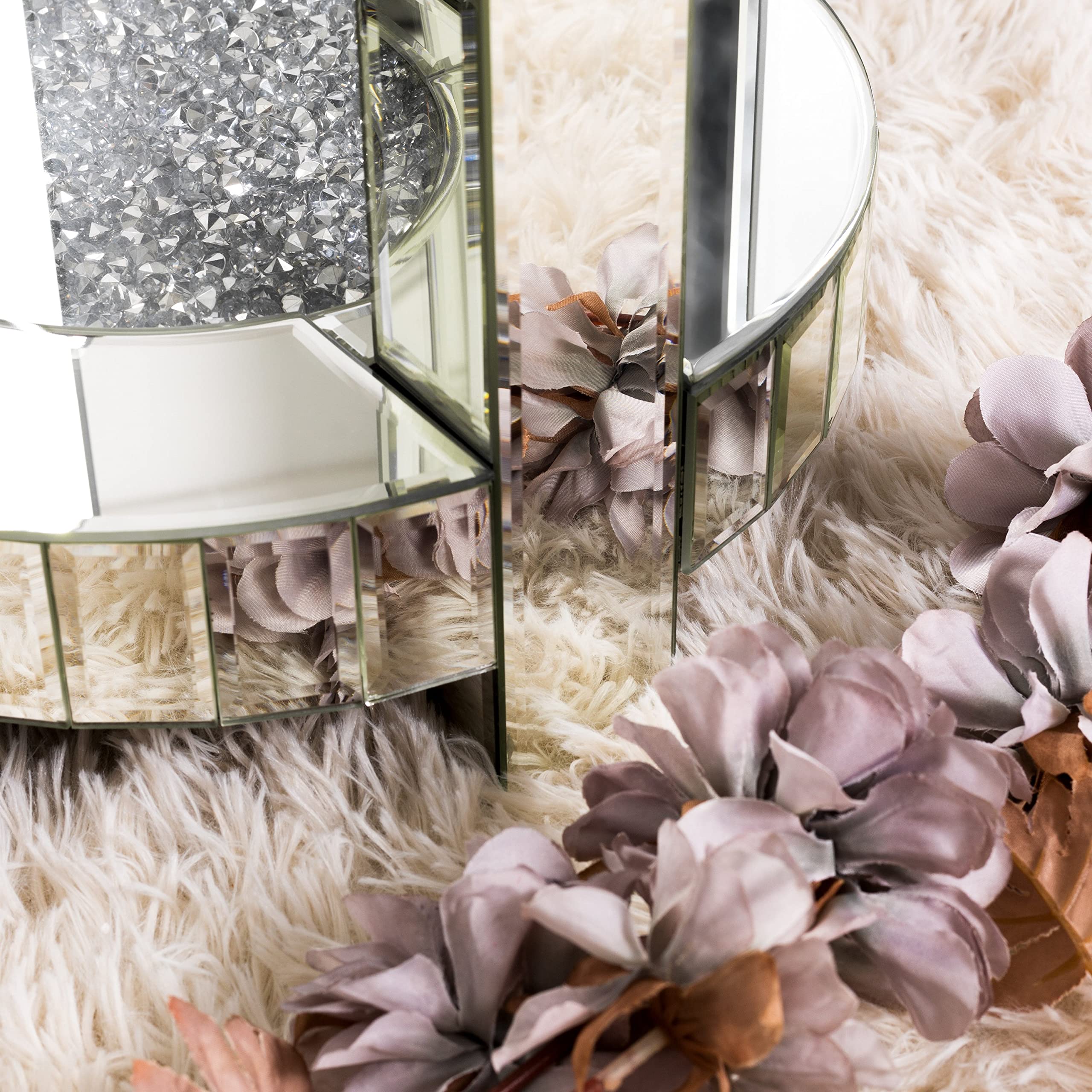 18" h Round Glass End Table 4 Legs Mirror Side Silver Mirrored Modern - Citiesdeals