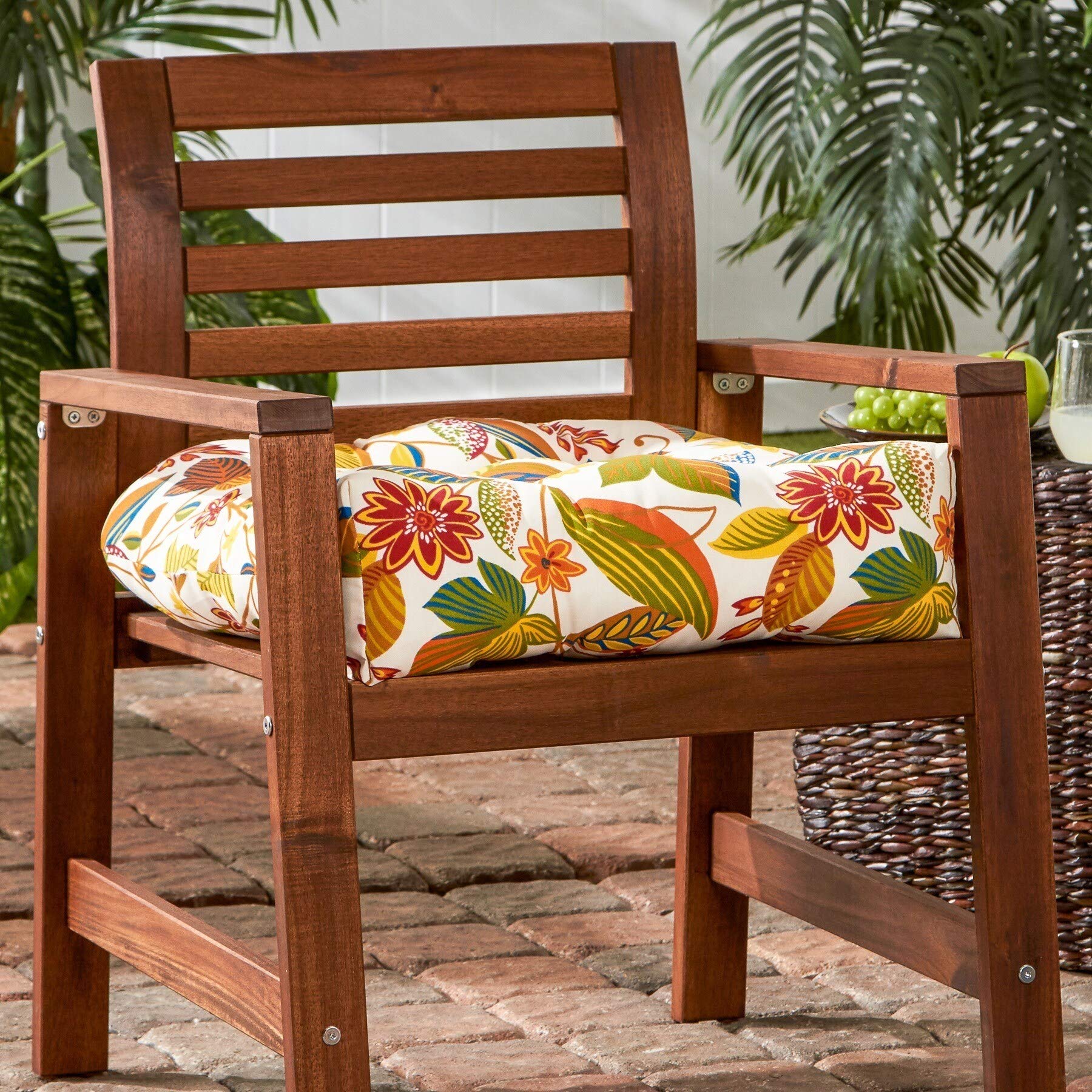20-inch Outdoor Floral Chair Cushion - 20w X 20l Red Transitional Polyester Fade
