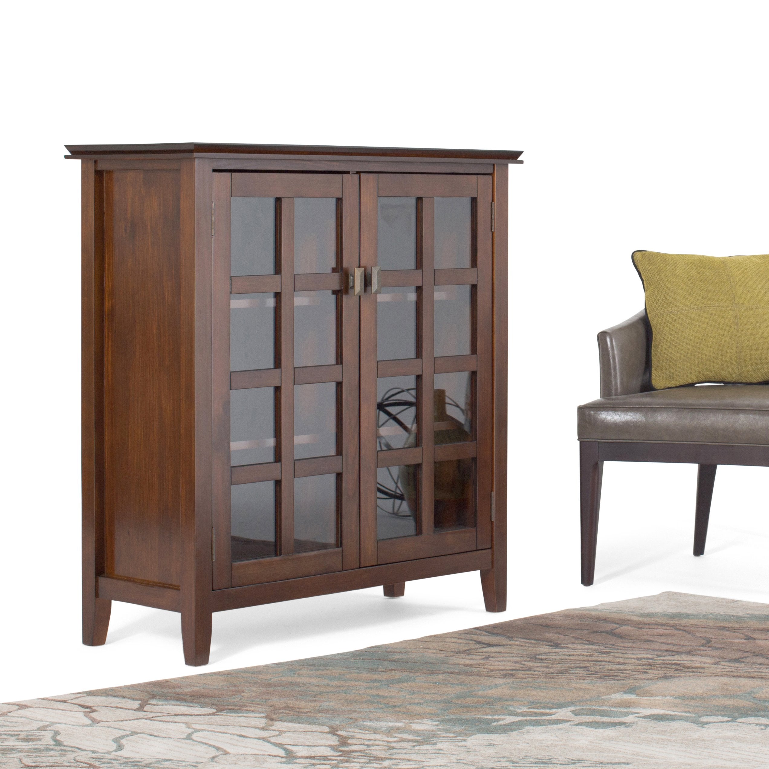 SIMPLIHOME Artsan SOLID WOOD 38 Inch Wde Transtonal Medum Storage Cabnet Russet Brown - Citiesdeals