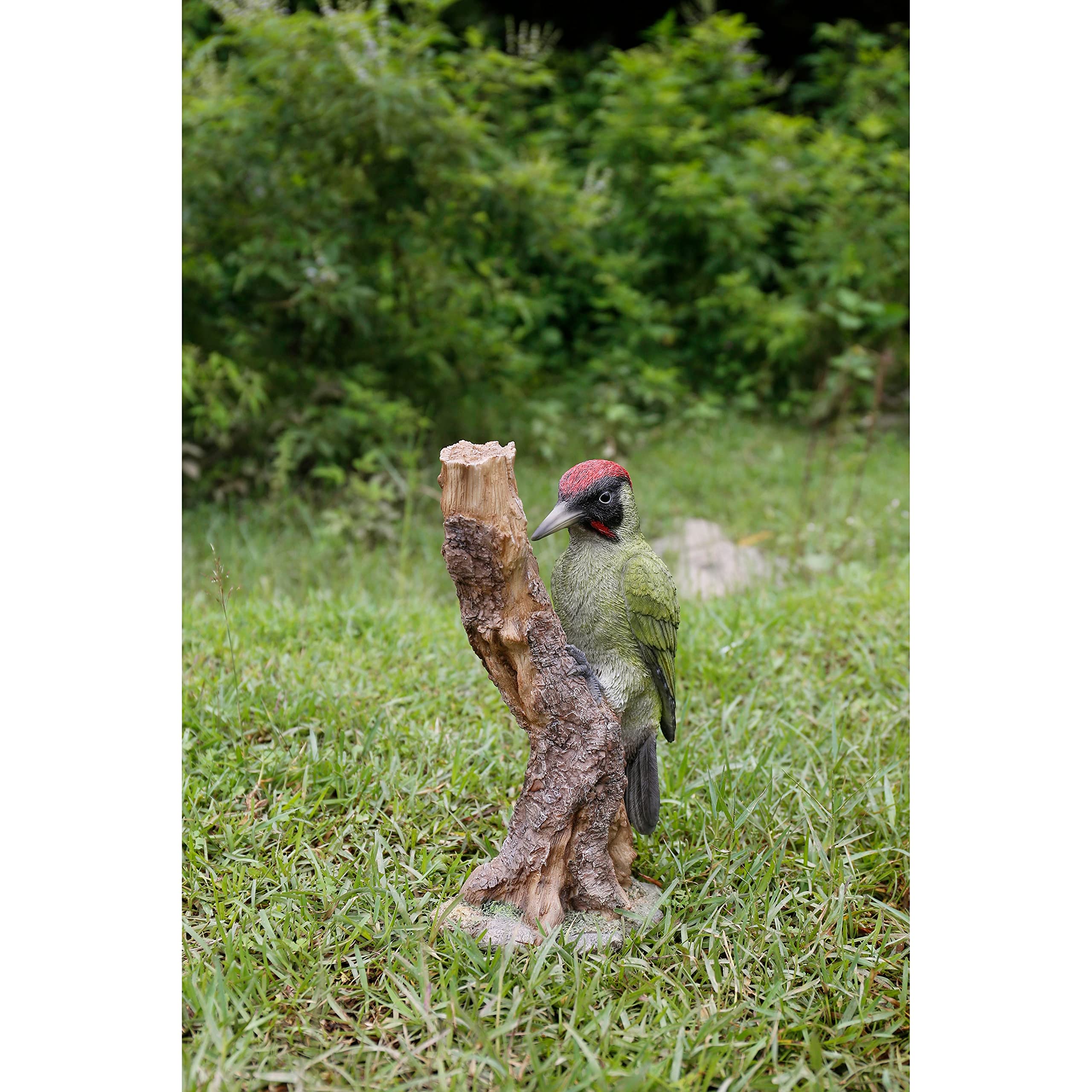 Woodpecker On Stump Statue Multi Color Animals Polyresin