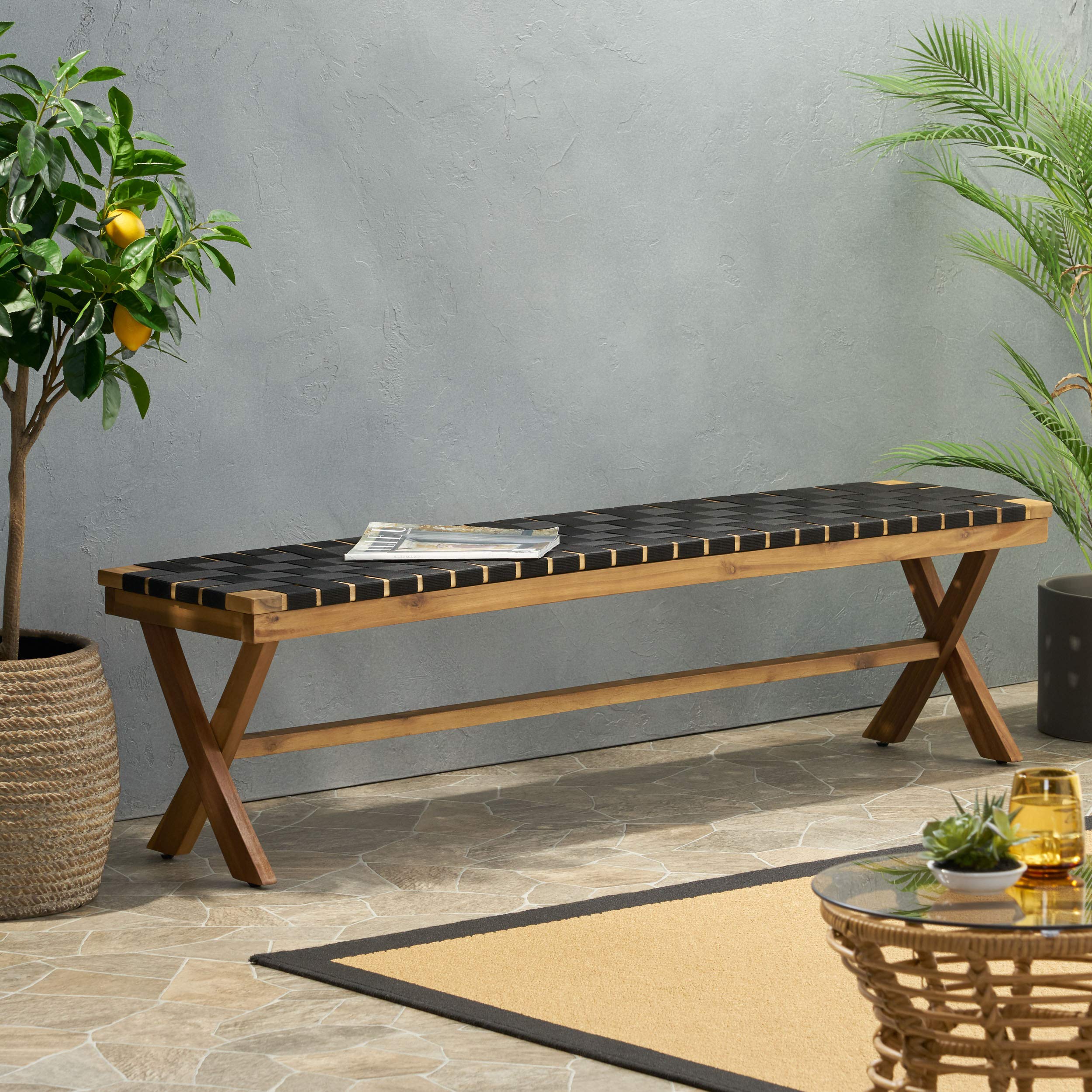 Christopher Knight Home Jeffery Outdoor Acacia Wood Bench with Rope Seating - Citiesdeals