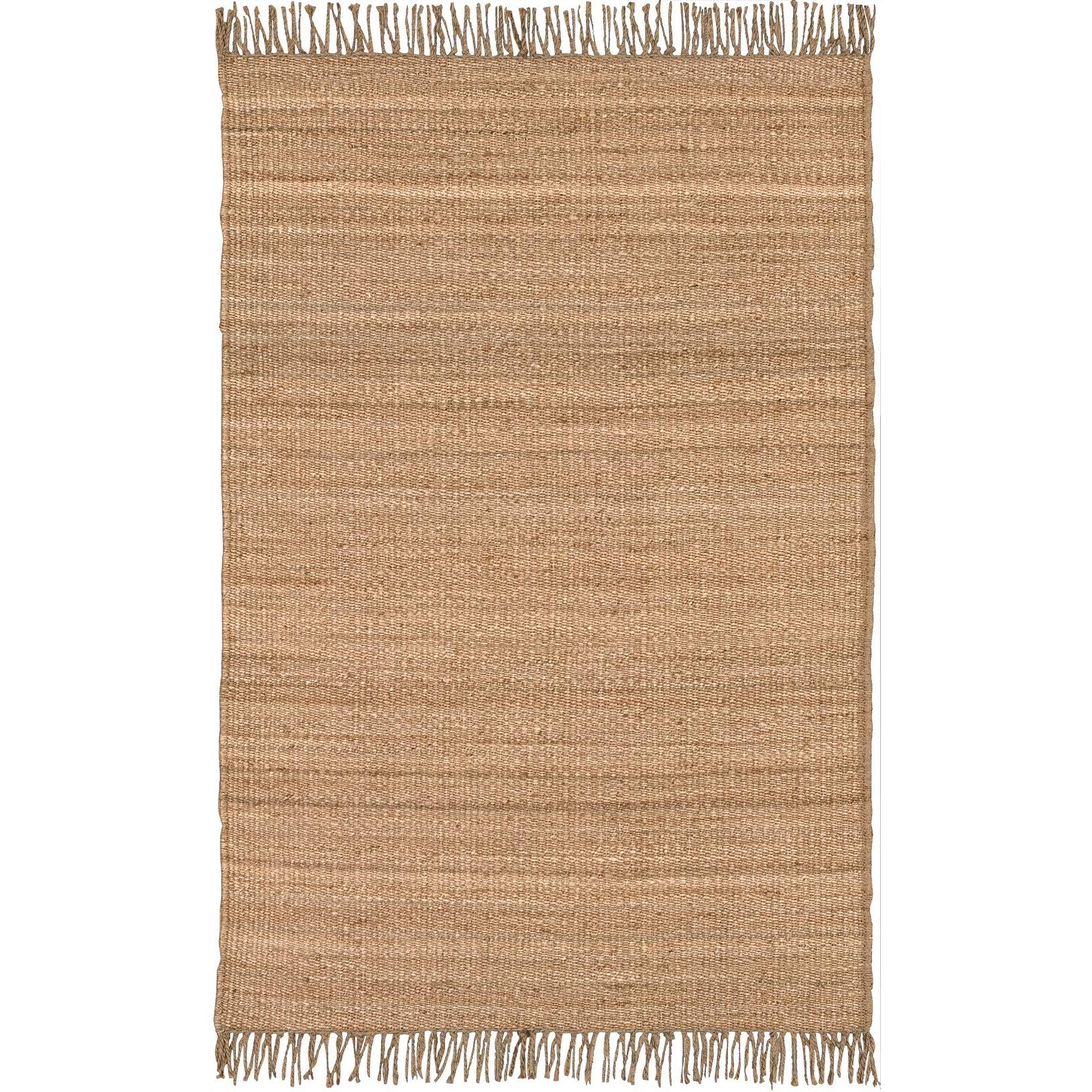 Hand-Woven Natural Fiber Jute Area Rug - 4' X 5'9" Brown Stripe Casual Farmhouse - Citiesdeals