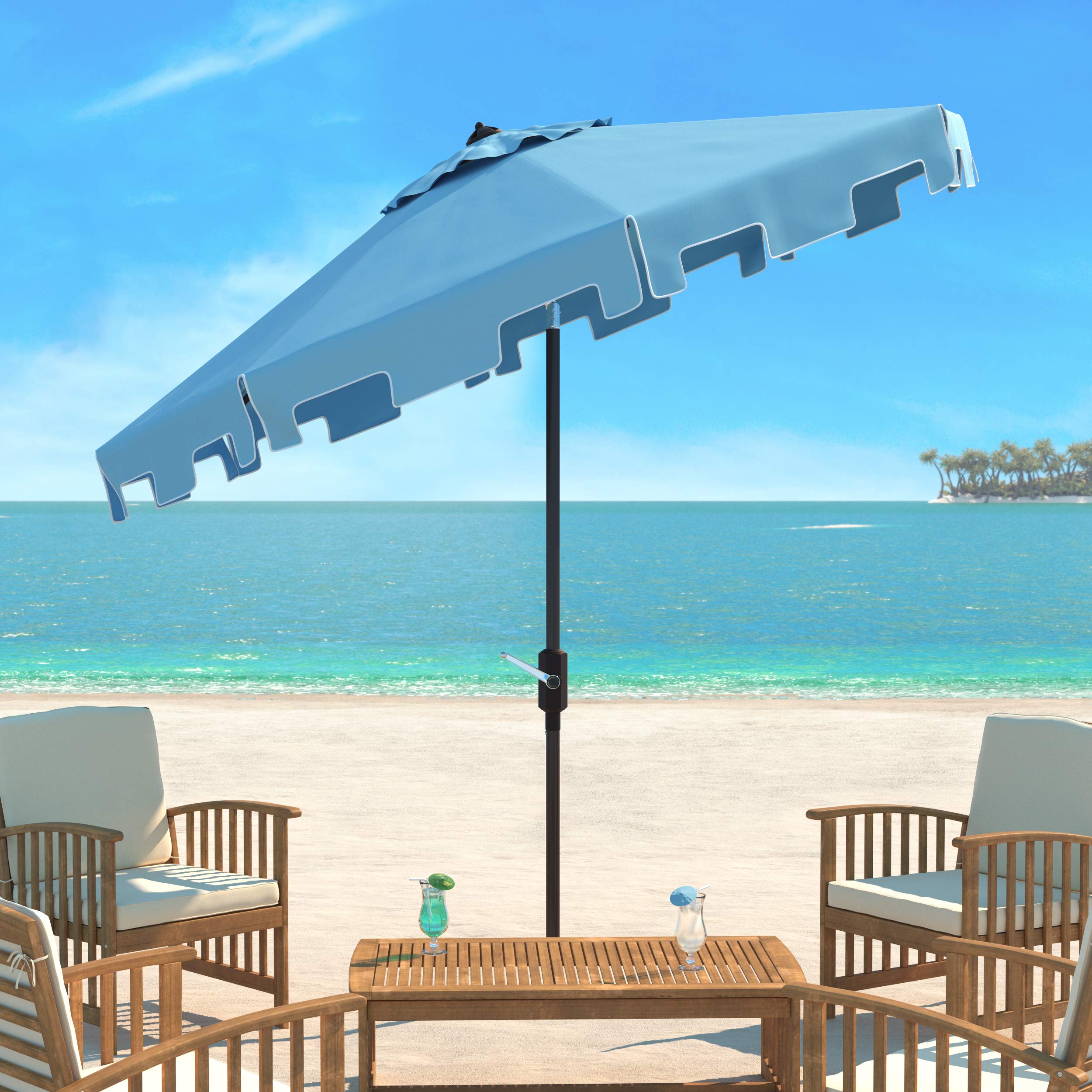 Safavieh Outdoor Collection Zimmerman Crank Market Umbrella with Flap - Citiesdeals