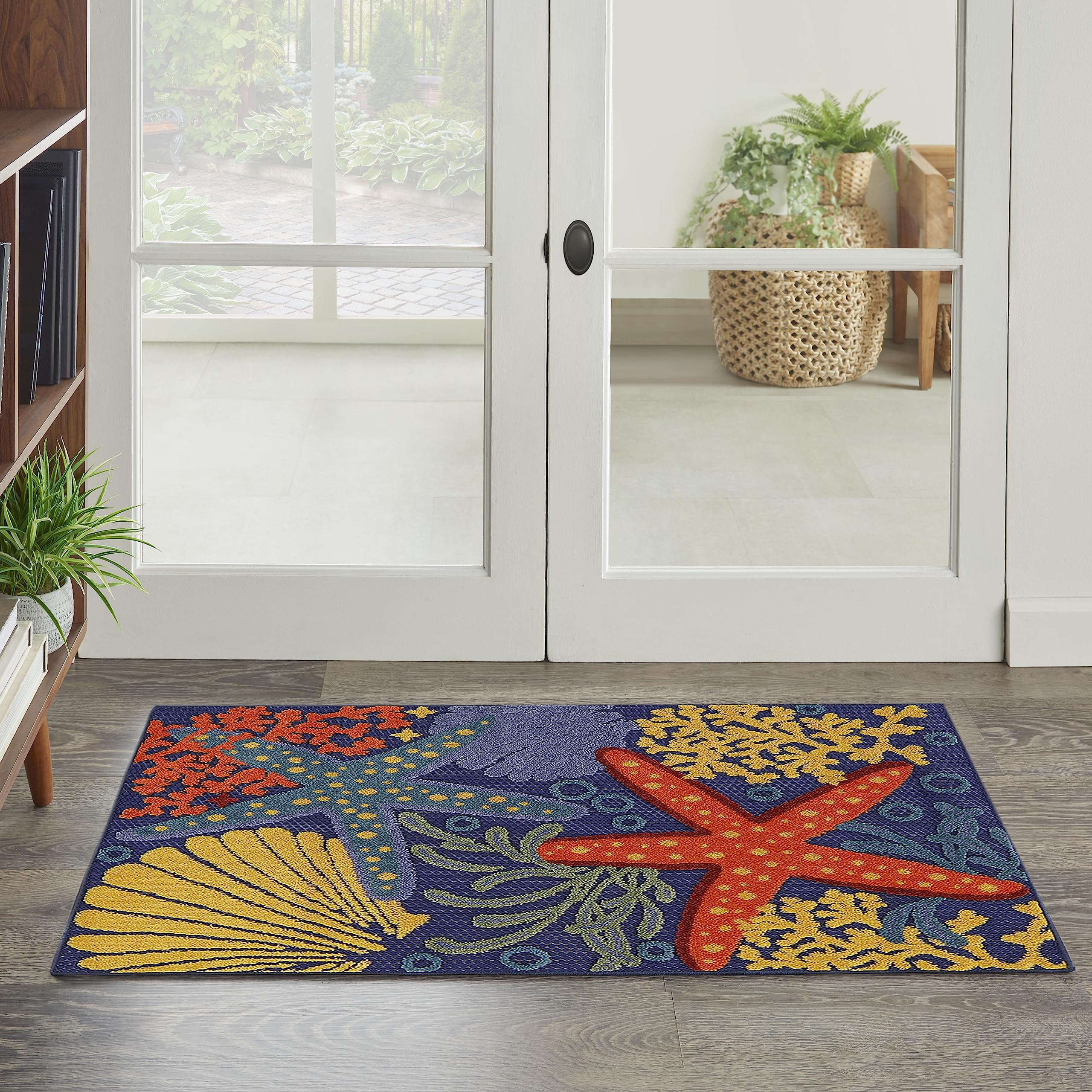 Nourison Aloha Indoor/Outdoor Navy Multicolor 2'8" x 4' Area Rug Easy Cleaning 2'8" x 4' - Navy/Multi