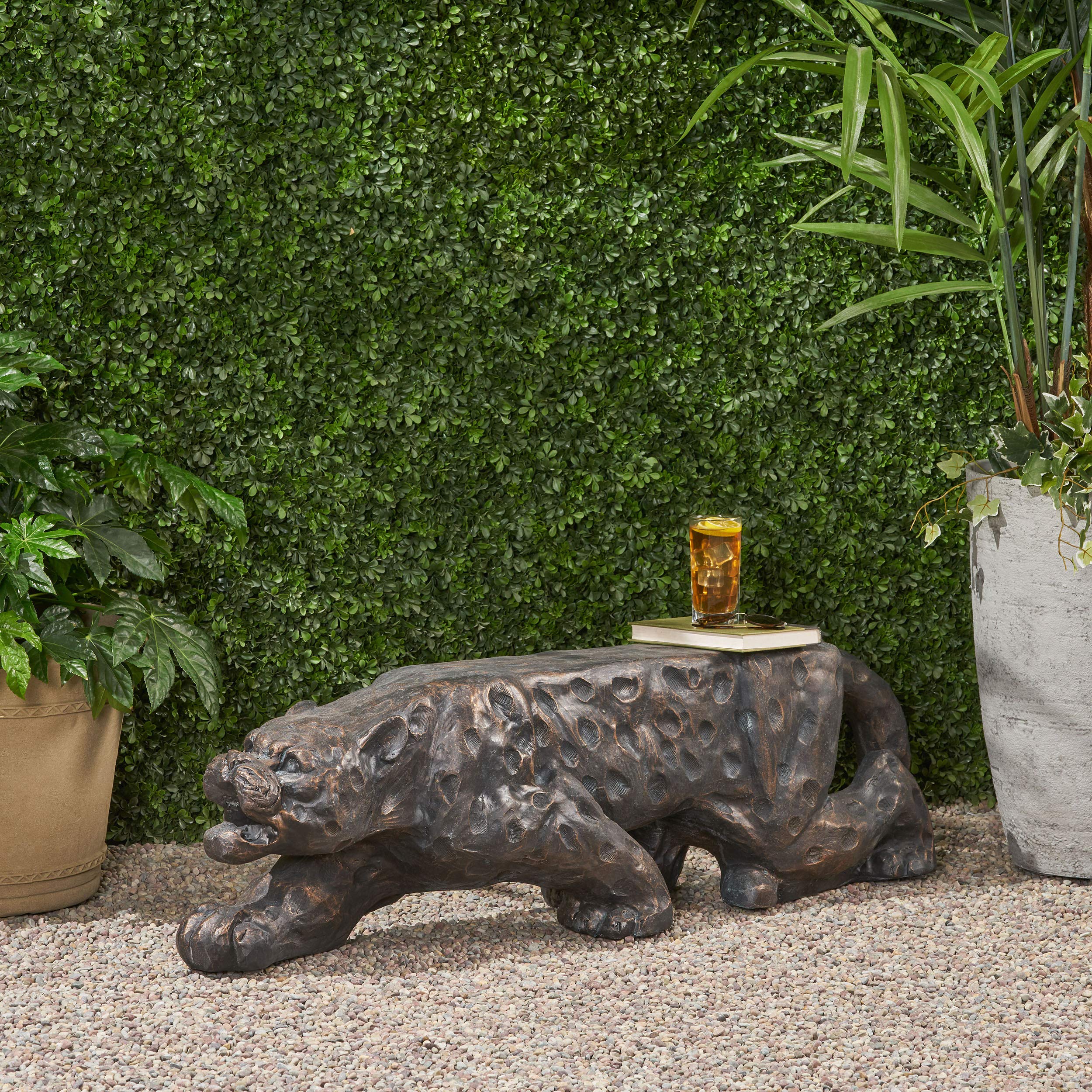Christopher Knight Home Emersyn Outdoor Leopard Shaped ncrete Bench Antique - Citiesdeals