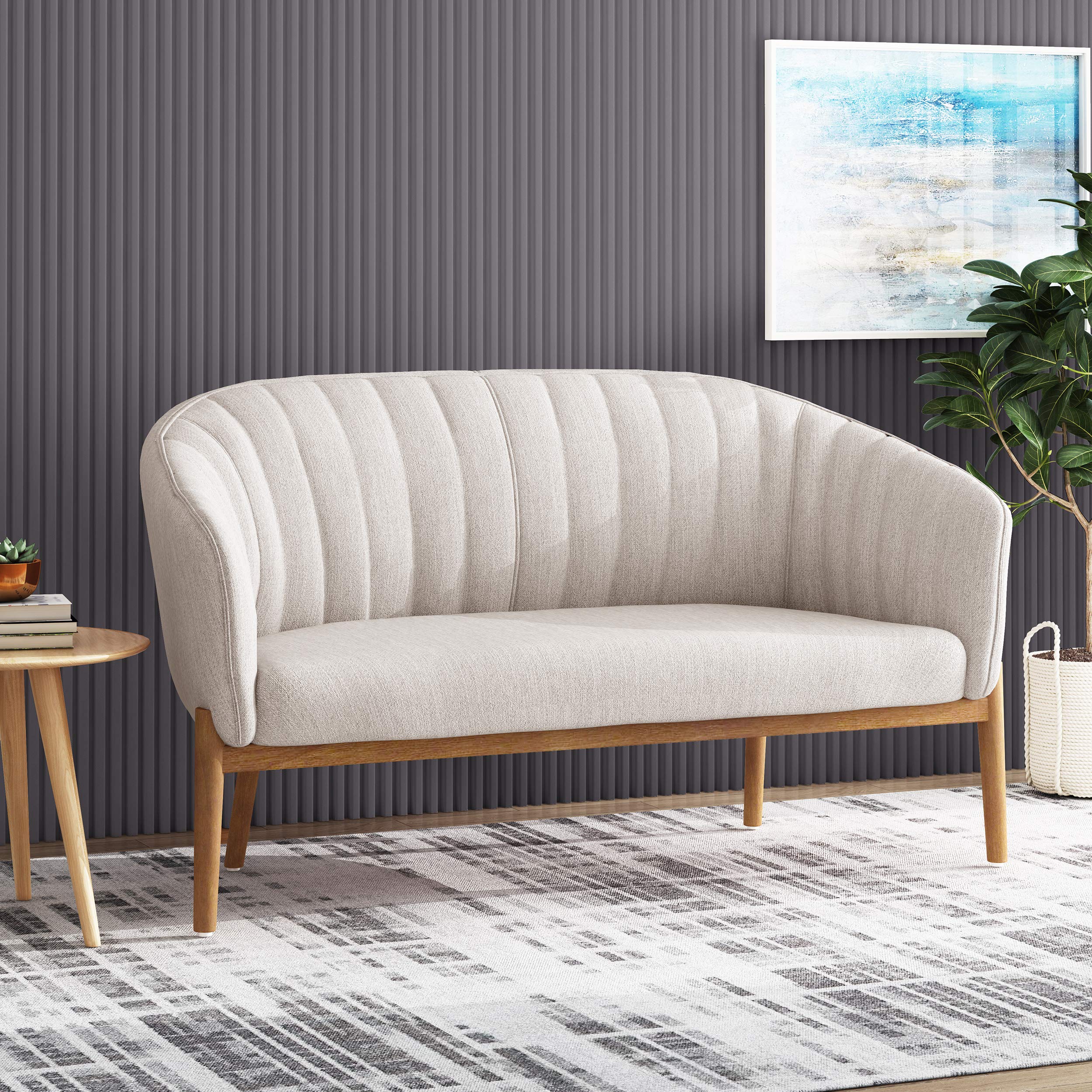 GDFStudio Mid-Century Fabric Loveseat Beige Beige+Brown - Citiesdeals