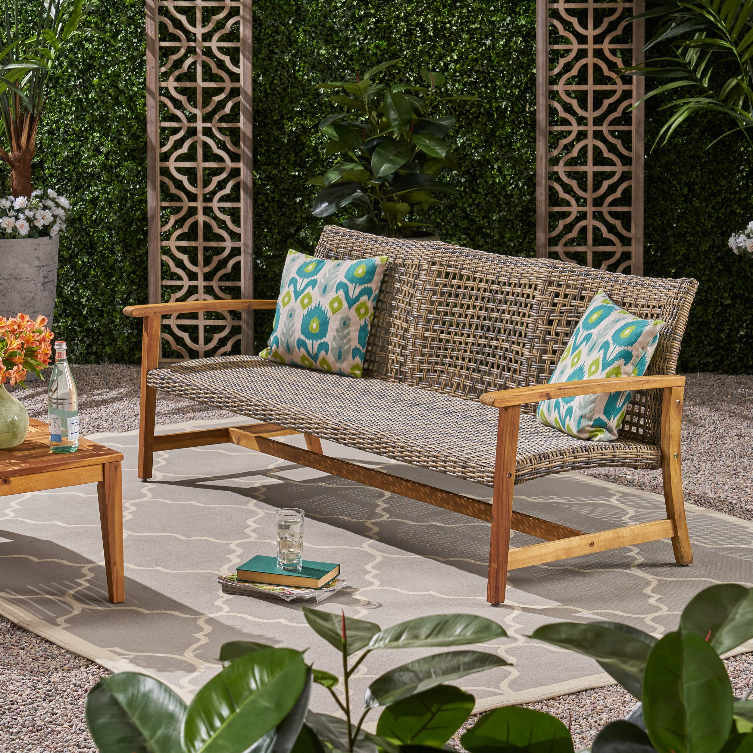 Christopher Knight Home Marcia Outdoor Wood Sofa Wicker 75.50 x 31.00 x 31.50 gray, natural stained finish - Citiesdeals